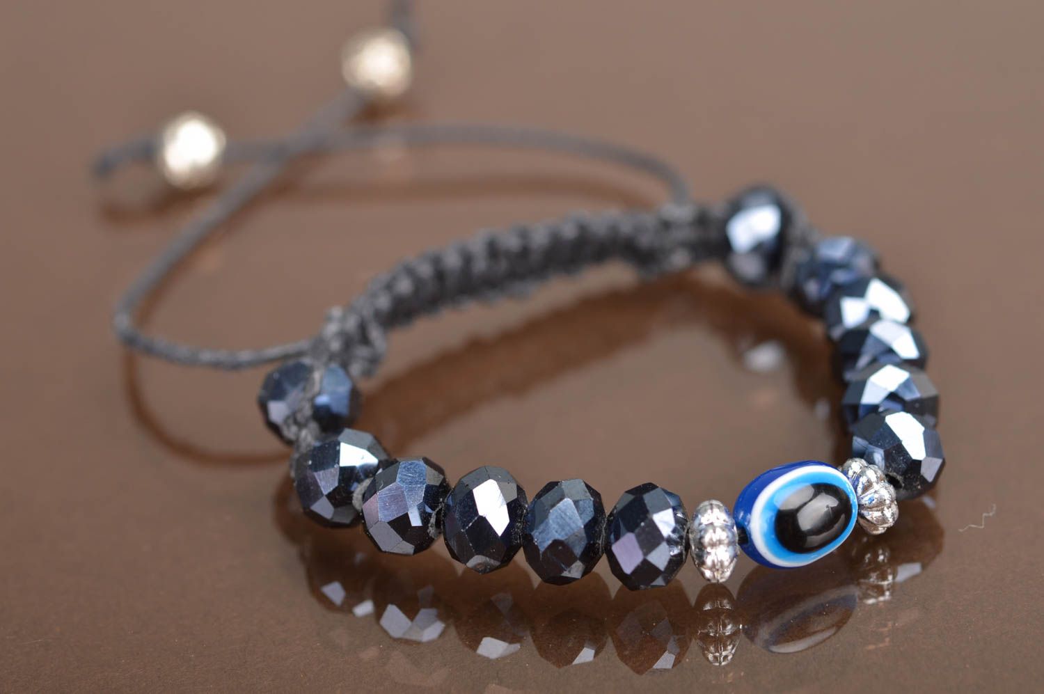 Handmade cute woven thin bracelet made of crystal beads for stylish women photo 2
