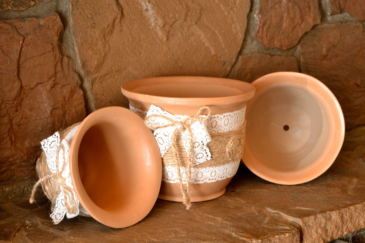 Drei originelle Keramik Blumentöpfe   foto 1