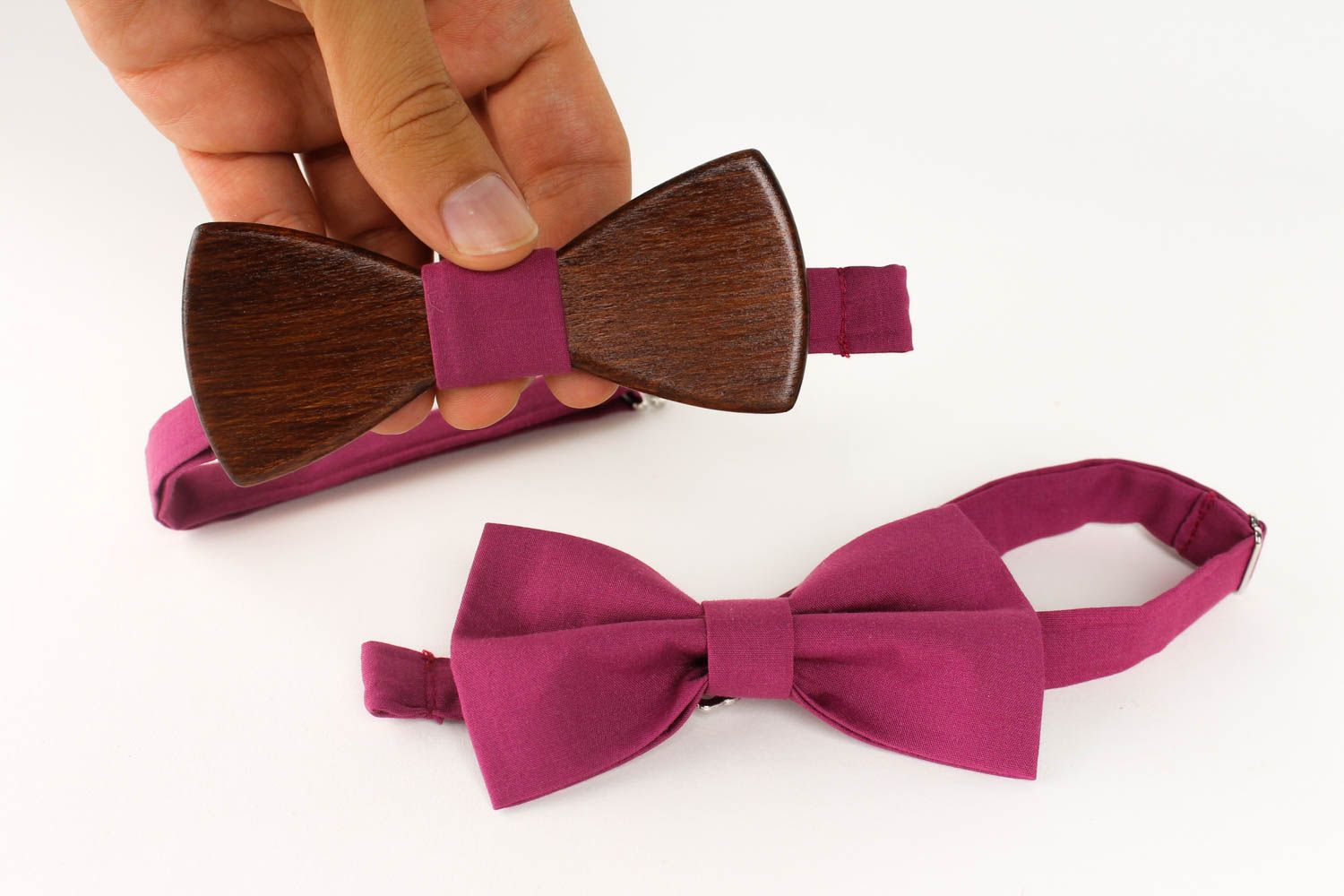 Handmade set of bow ties 2 unusual designer bow ties stylish accessories photo 5