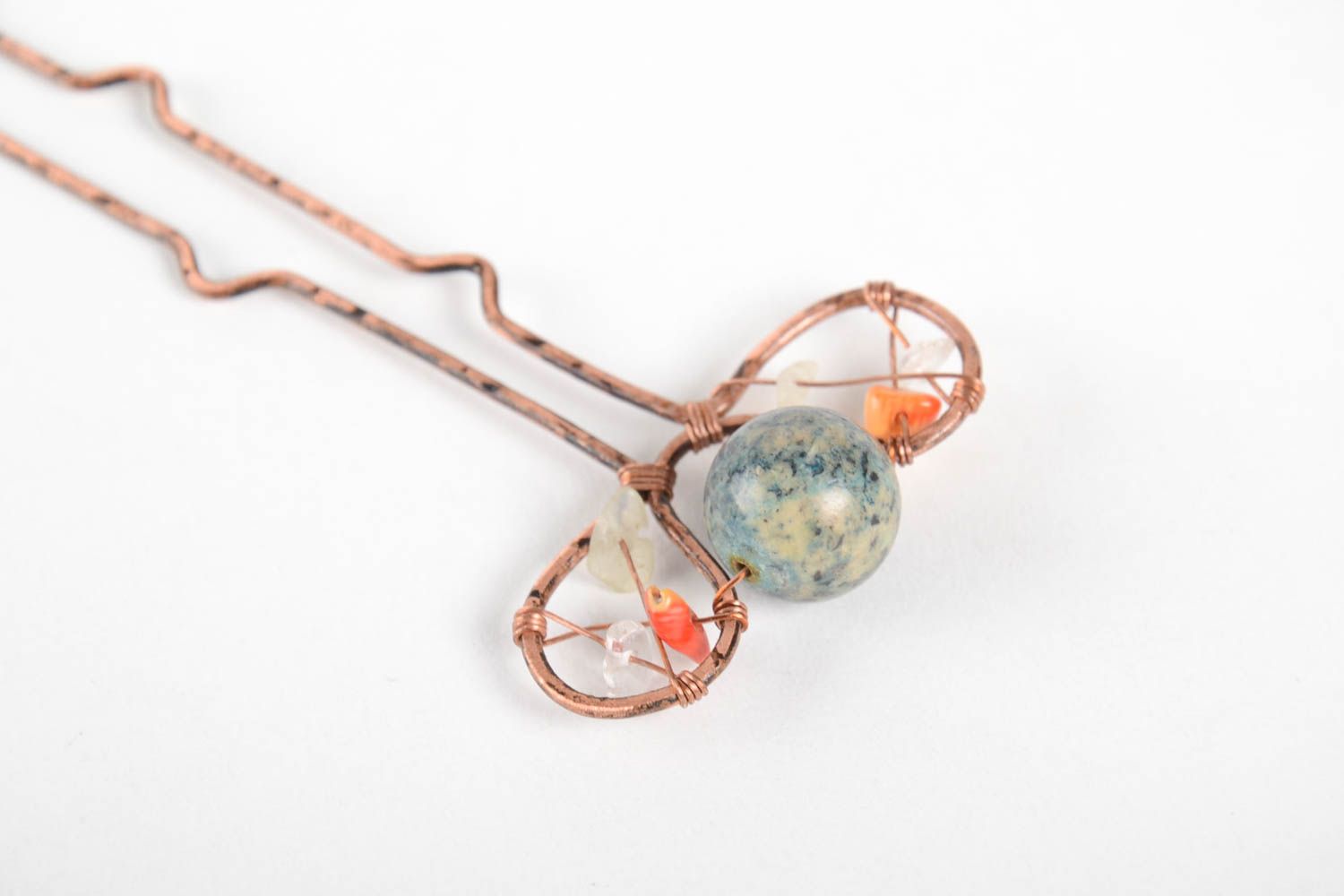 Handmade Haarnadel mit Perle aus Stein Kupfer Schmuck Accessoire für Haare  foto 3