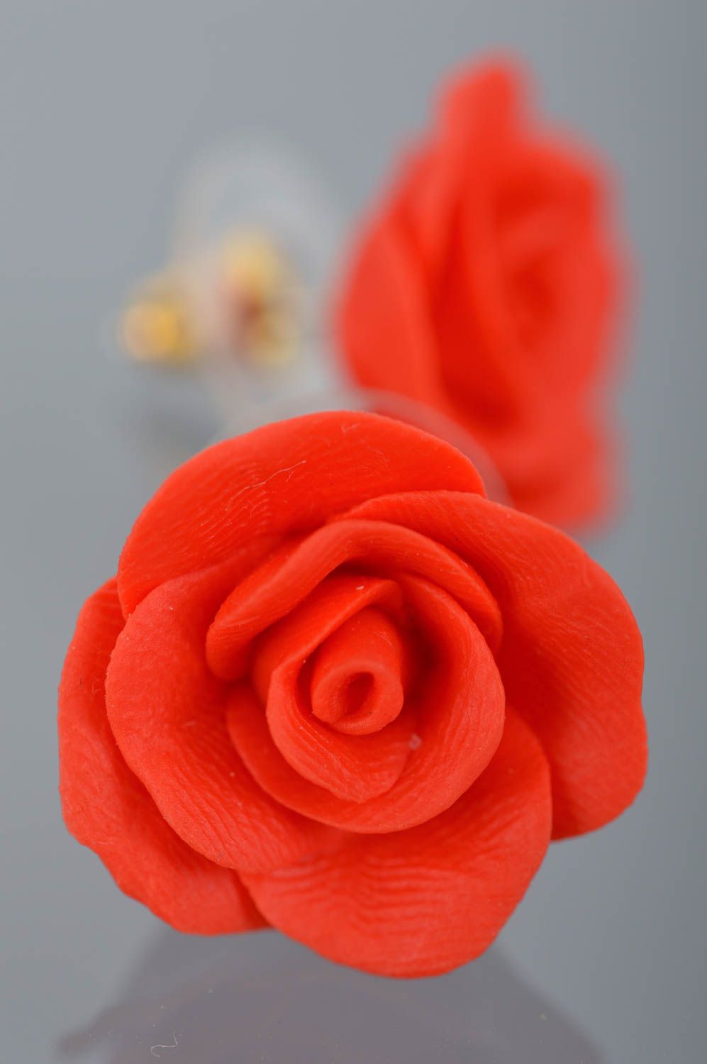 Handmade Schmuck Ohrstecker Damen Blumen Ohrringe Polymer Clay Schmuck rote Rose foto 3