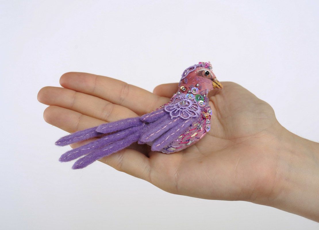 Broche fait main Oiseau violet photo 2
