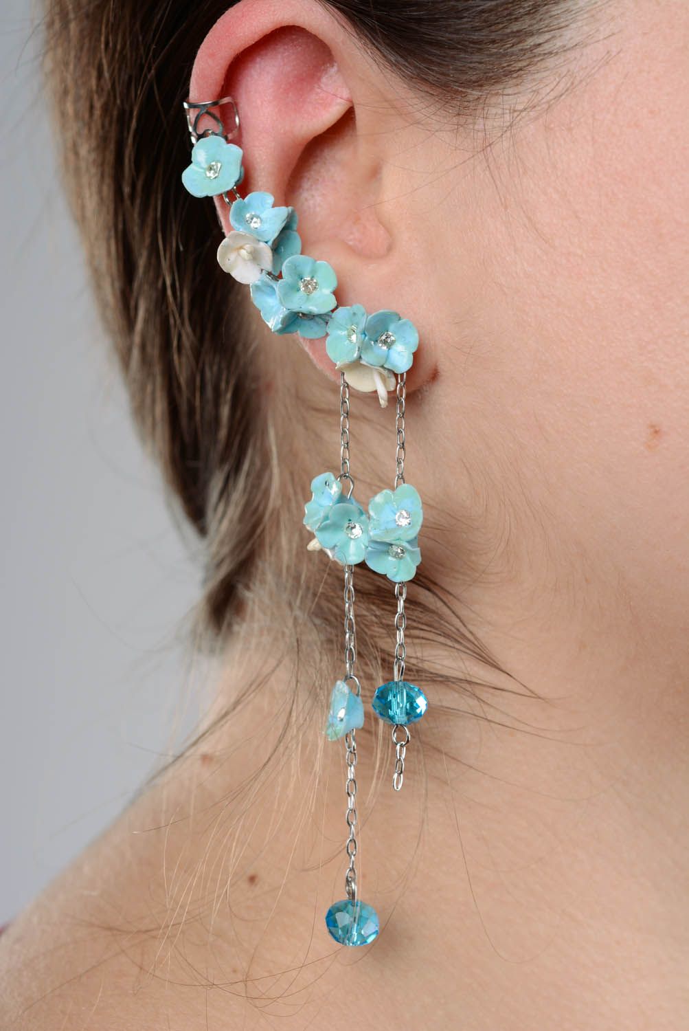 Cuff earrings with charms Turquoise photo 3