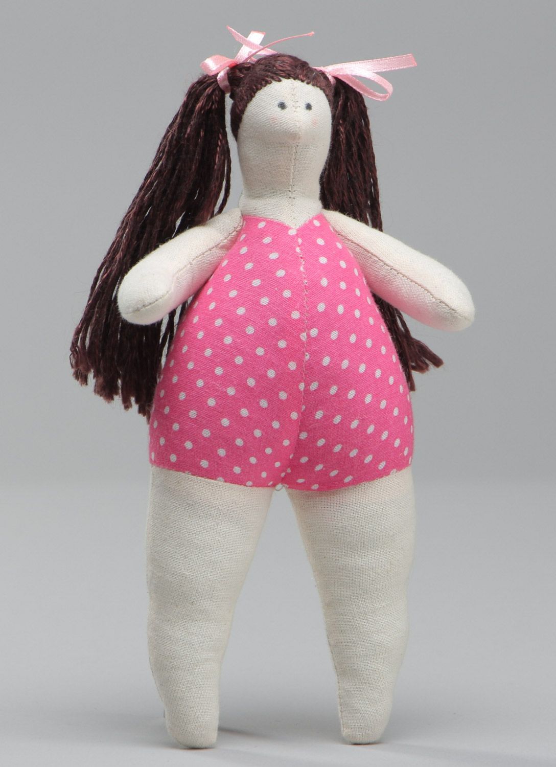 Handmade soft toy sewn of cotton and satin Cute Girl in pink swimming suit photo 2