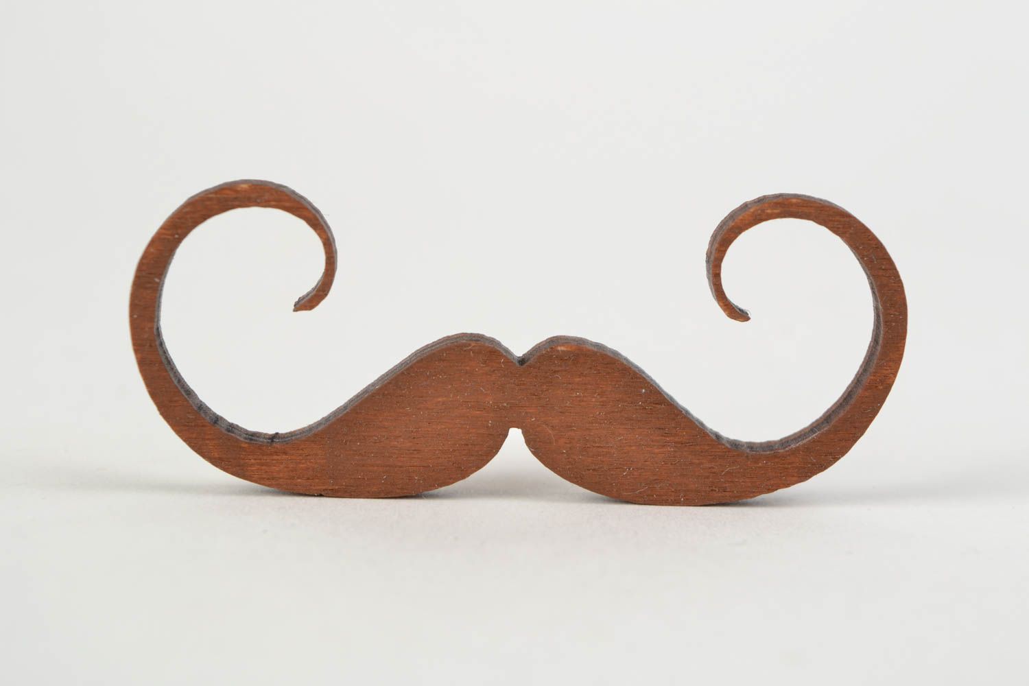 Handmade unusual wooden brooch brown mustache painted with acrylics photo 1