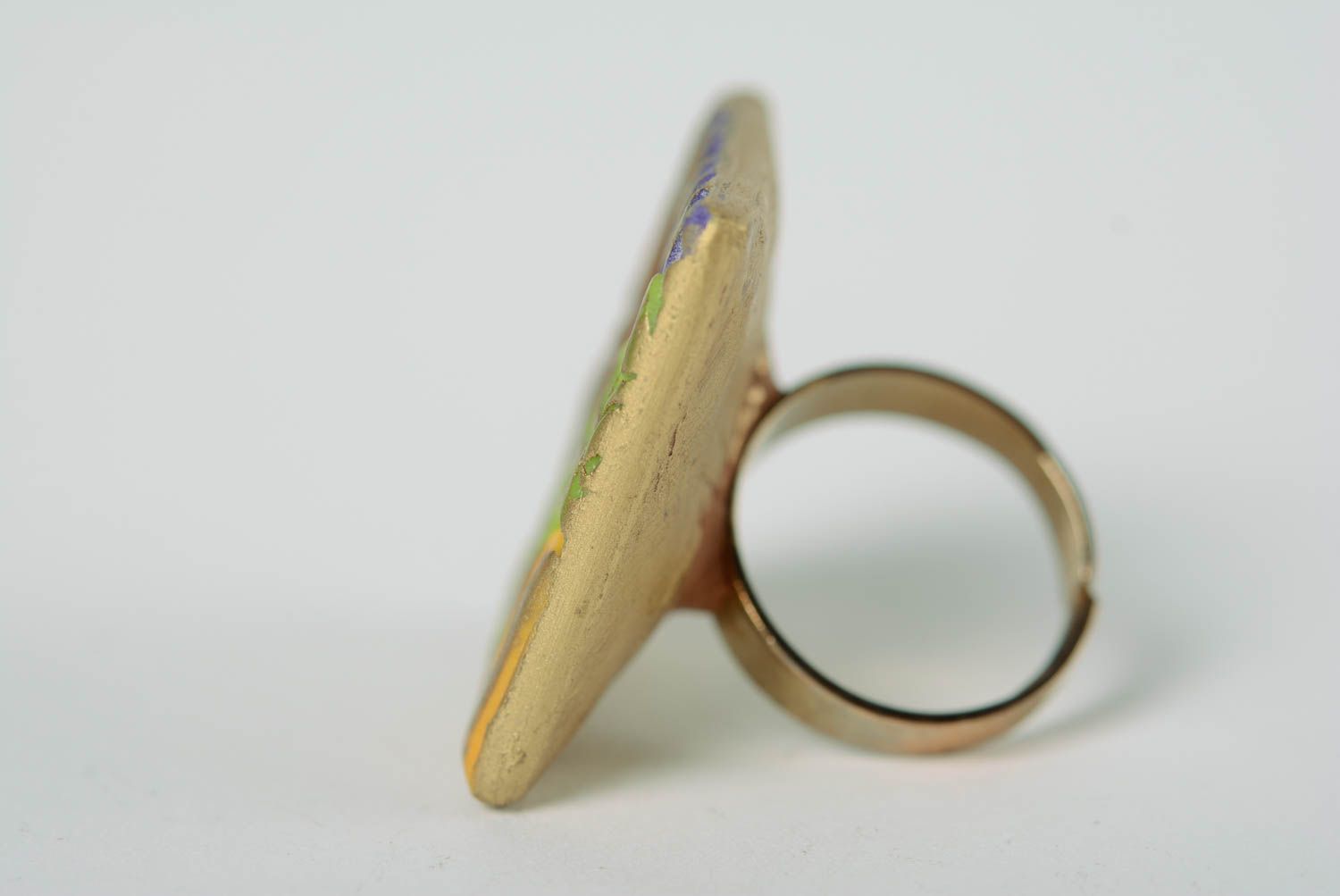 Перстень из полимерной глины квадратный с регулируемым размером ручной работы фото 5