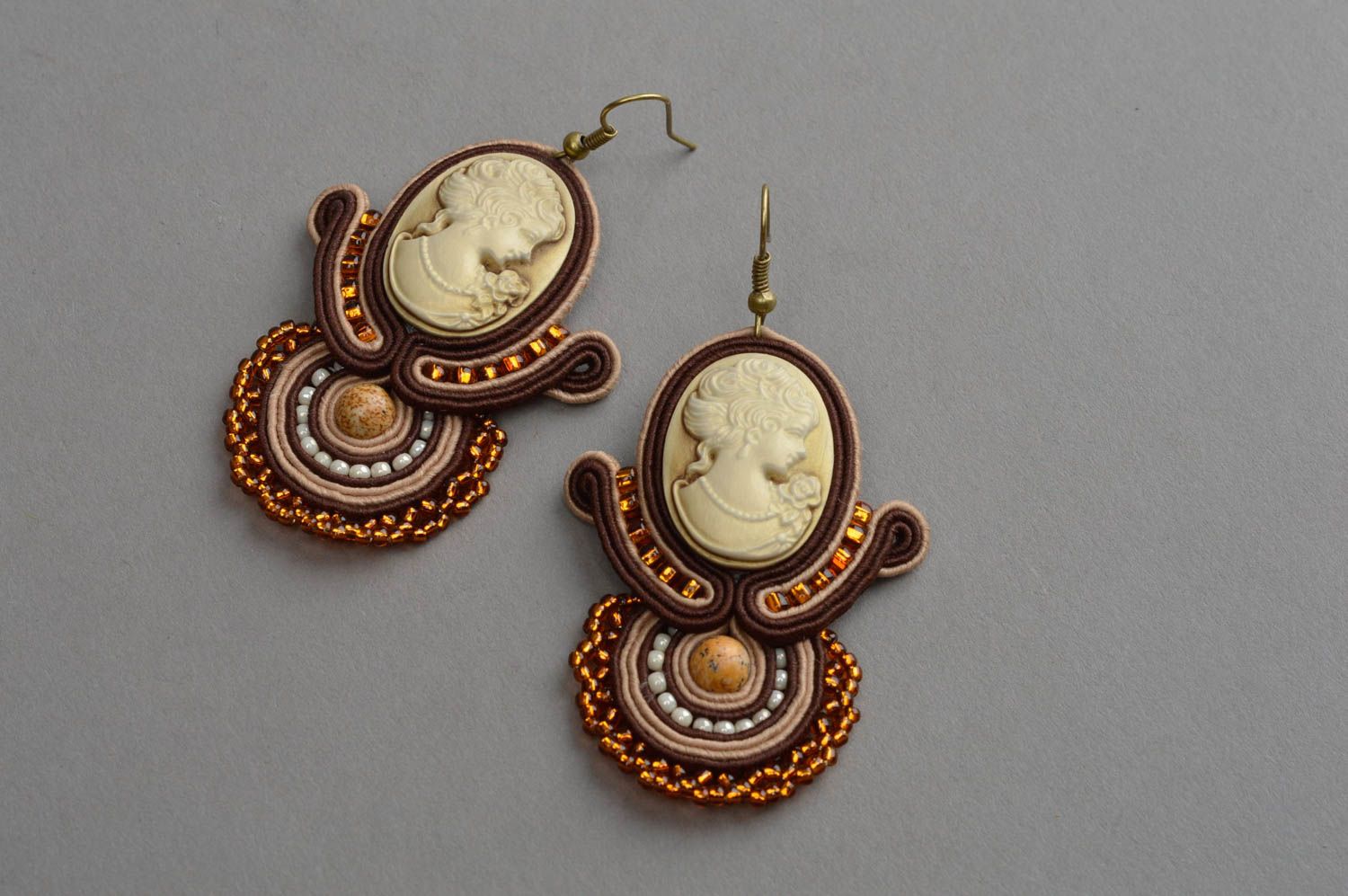 Handmade soutache earrings designer jewelry beaded earrings women's bijouterie photo 2