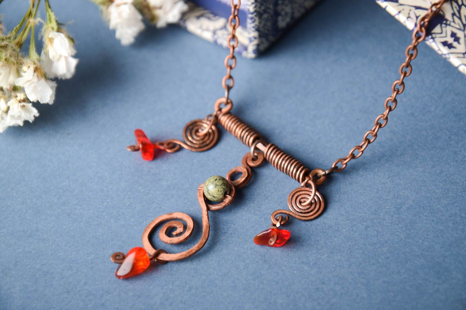 Handmade designer pendant natural stone pendant copper jewelry copper pendant photo 1