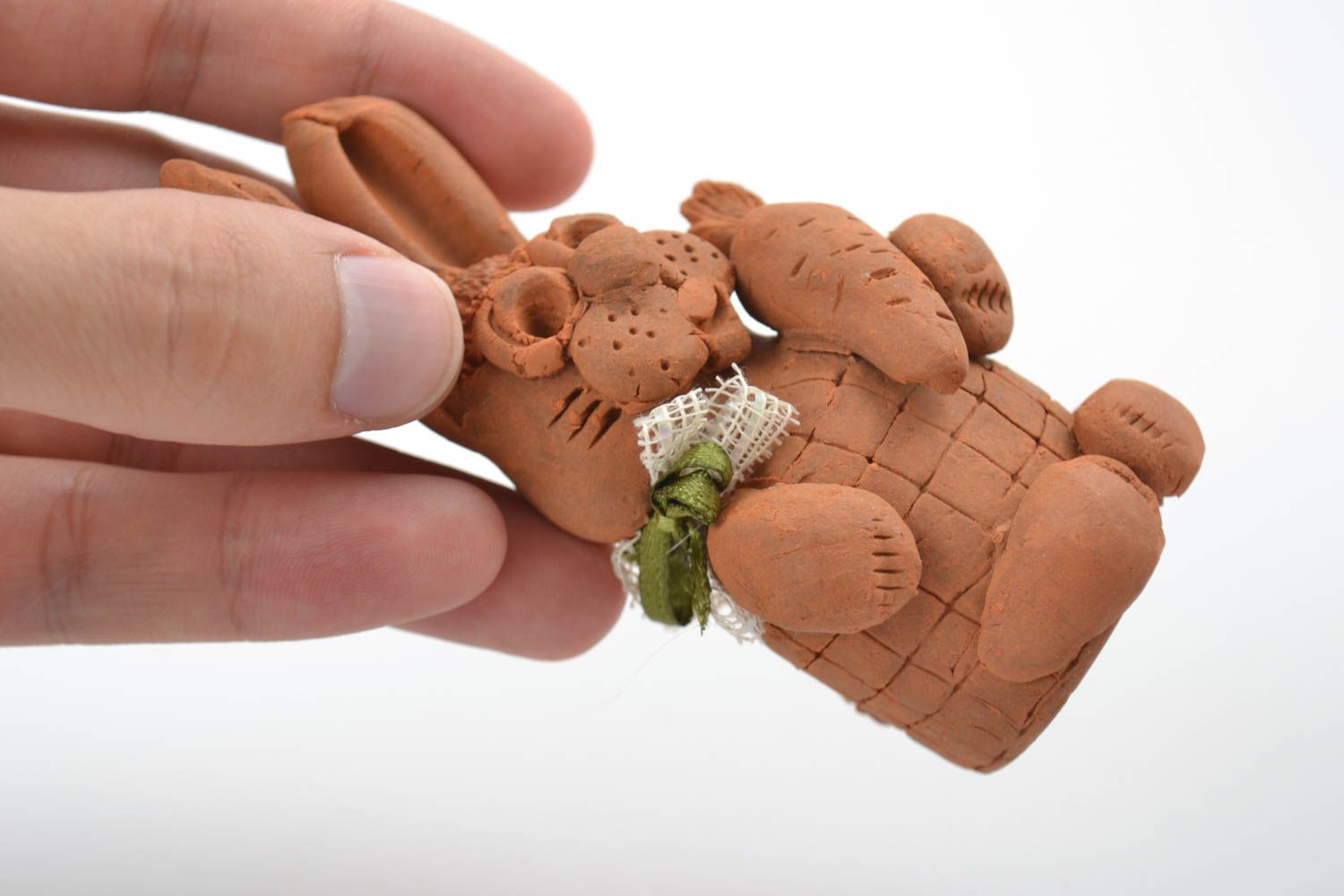 Figurine animal Petite statuette fait main lapin en argile Déco intérieur photo 2