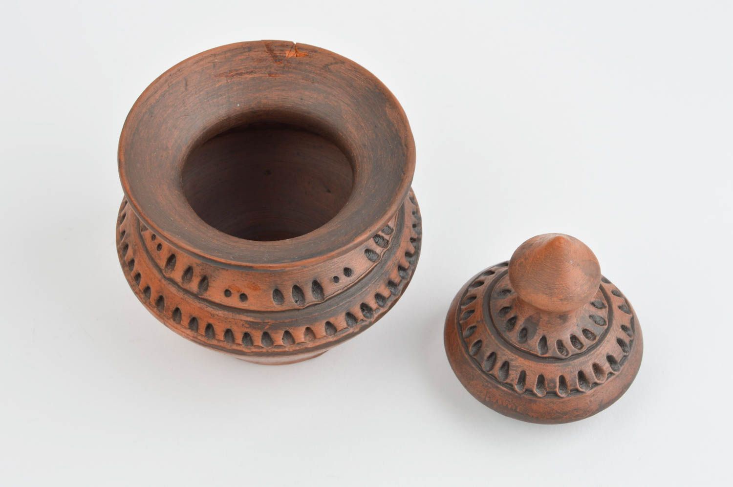 Tarro de barro hecho a mano original estiloso vasija de barro cerámica artesanal foto 3