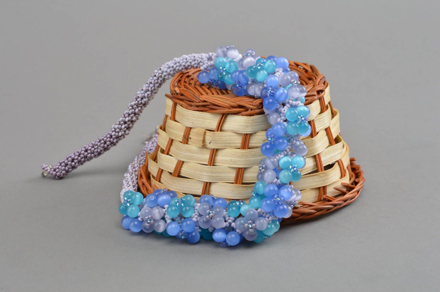 Beautiful necklace with cat's eye stone handmade designer evening accessory photo 1