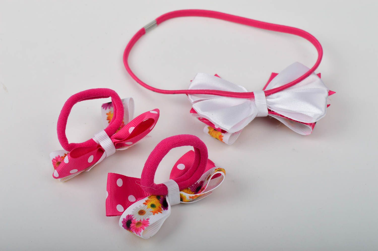 Haar Accessoires handgefertigt Haargummi Set Haarband Mädchen in rosa weiß foto 5