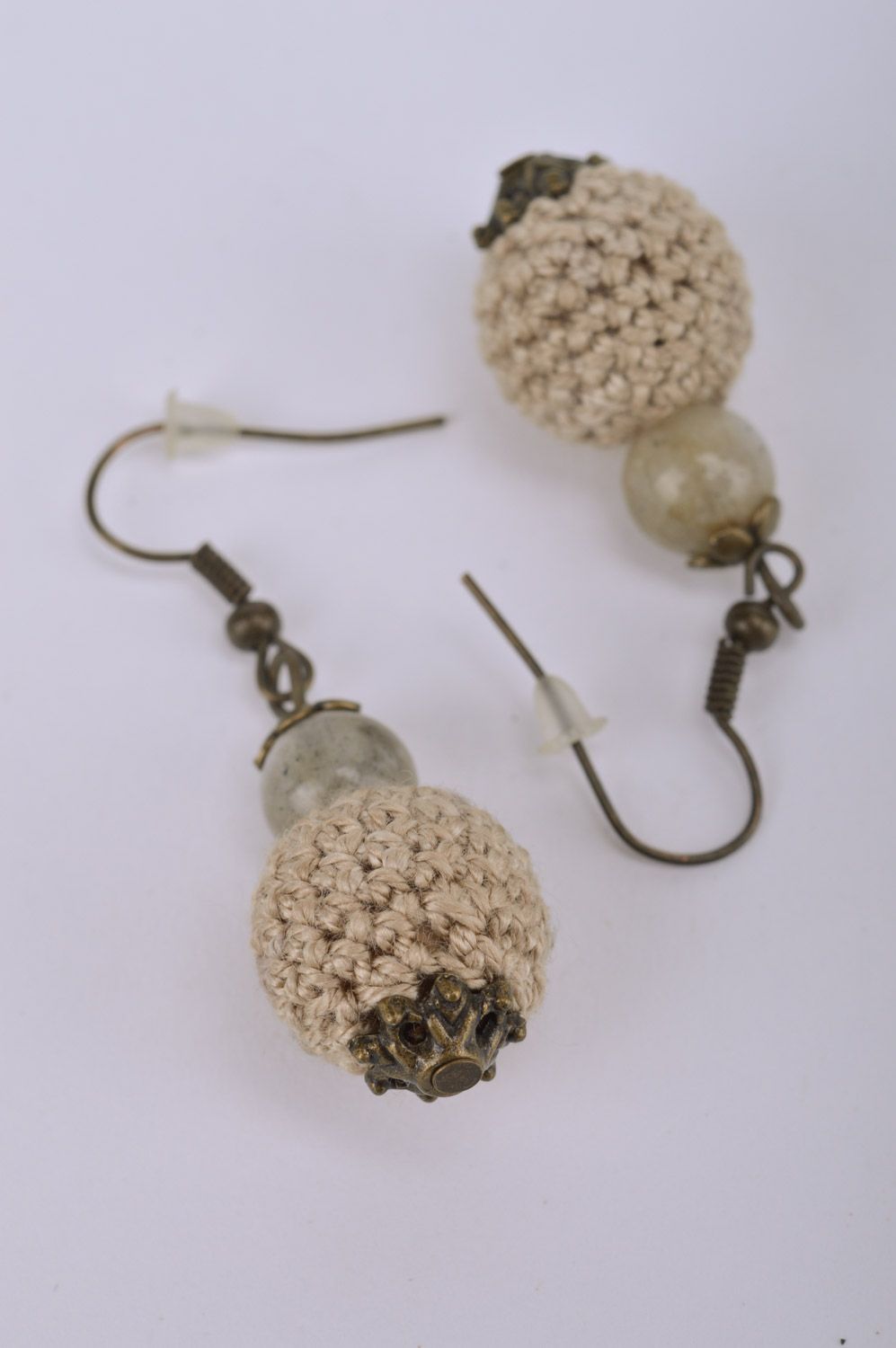 Handmade long earrings with threads made of sling beads Coffee mood photo 2