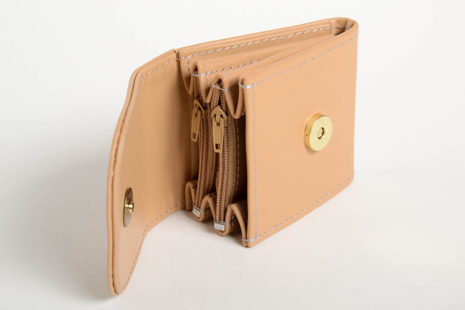 Schöne beige Leder Geldbörse handmade Accessoire für Frauen Damen Geldbeutel foto 2