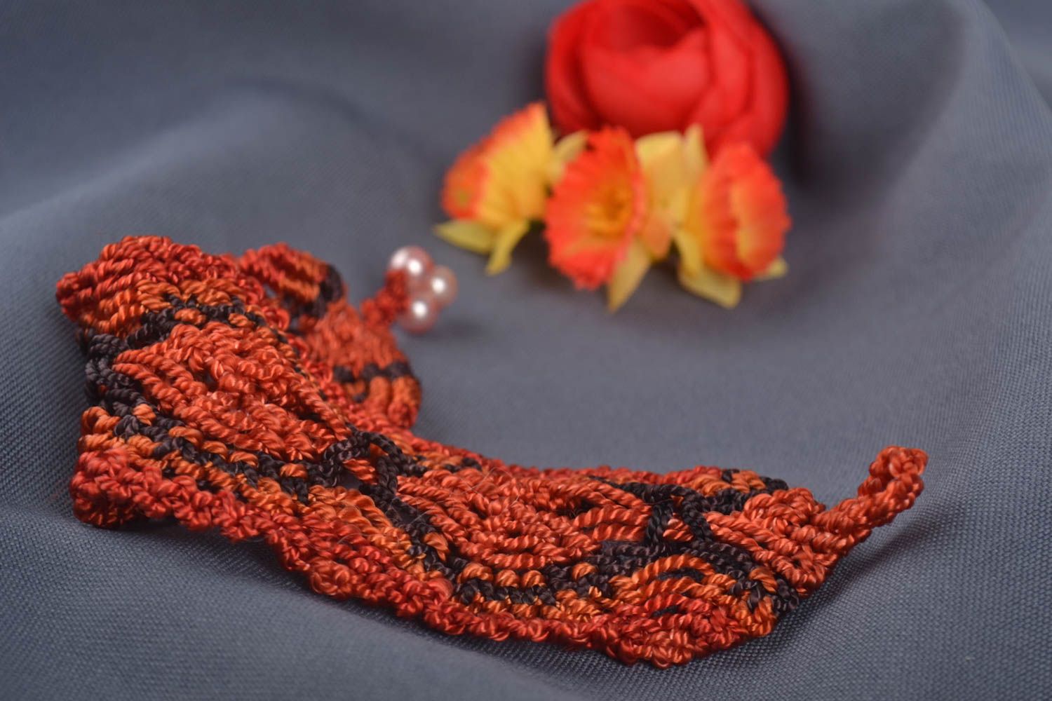 Модный браслет браслет из ниток плетеный браслет макраме красный широкий фото 1