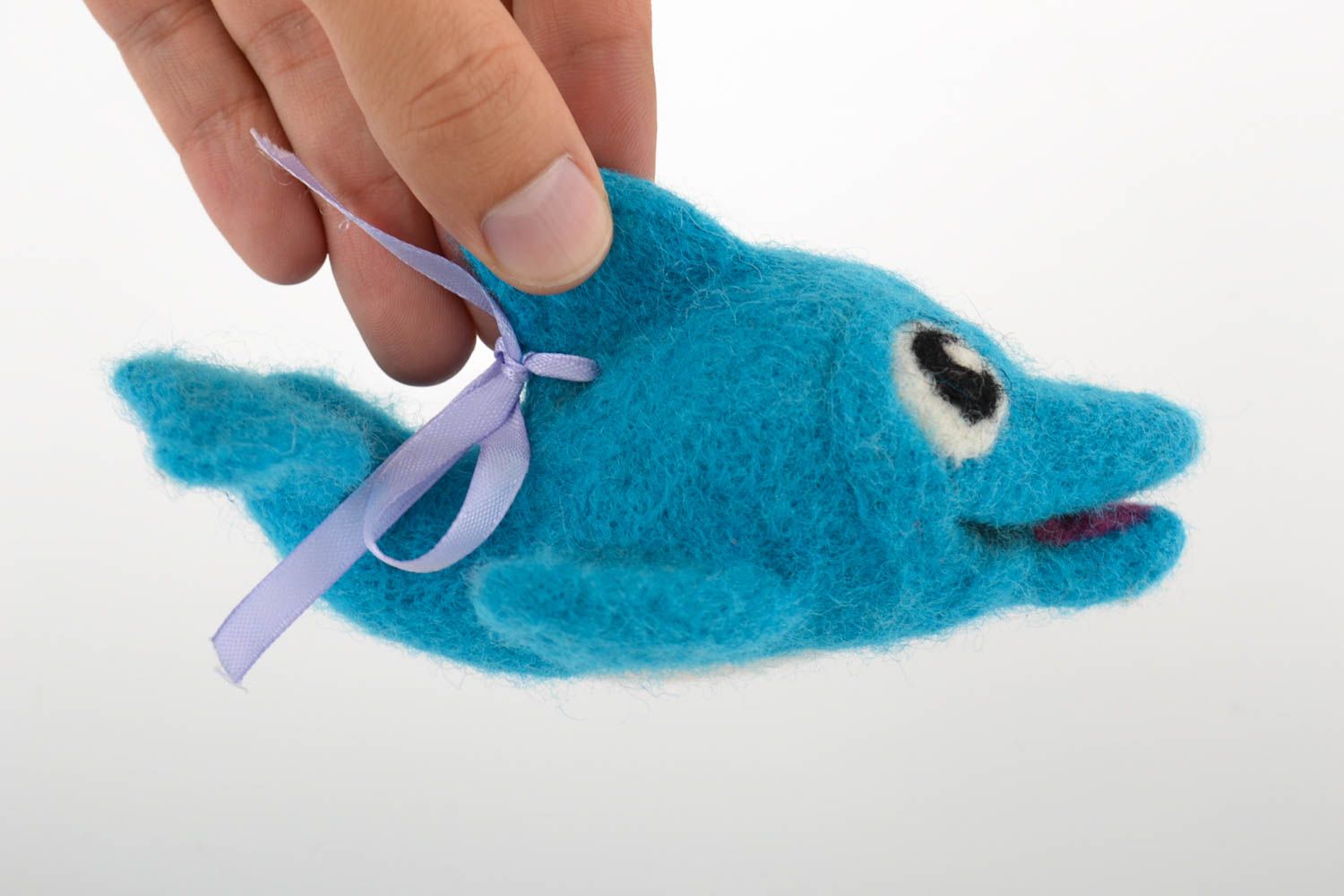 Peluche dauphin bleu Jouet fait main en laine feutrée Cadeau pour enfant photo 5