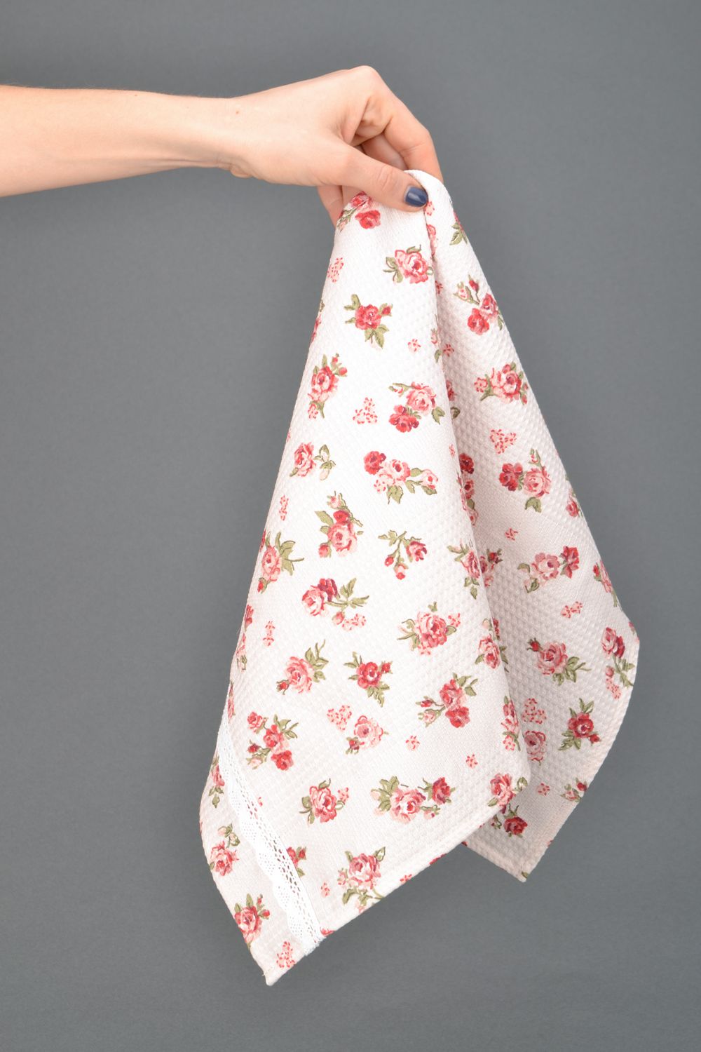 Torchon rectangulaire en tissu blanc à motif floral fait main pour cuisine  photo 1