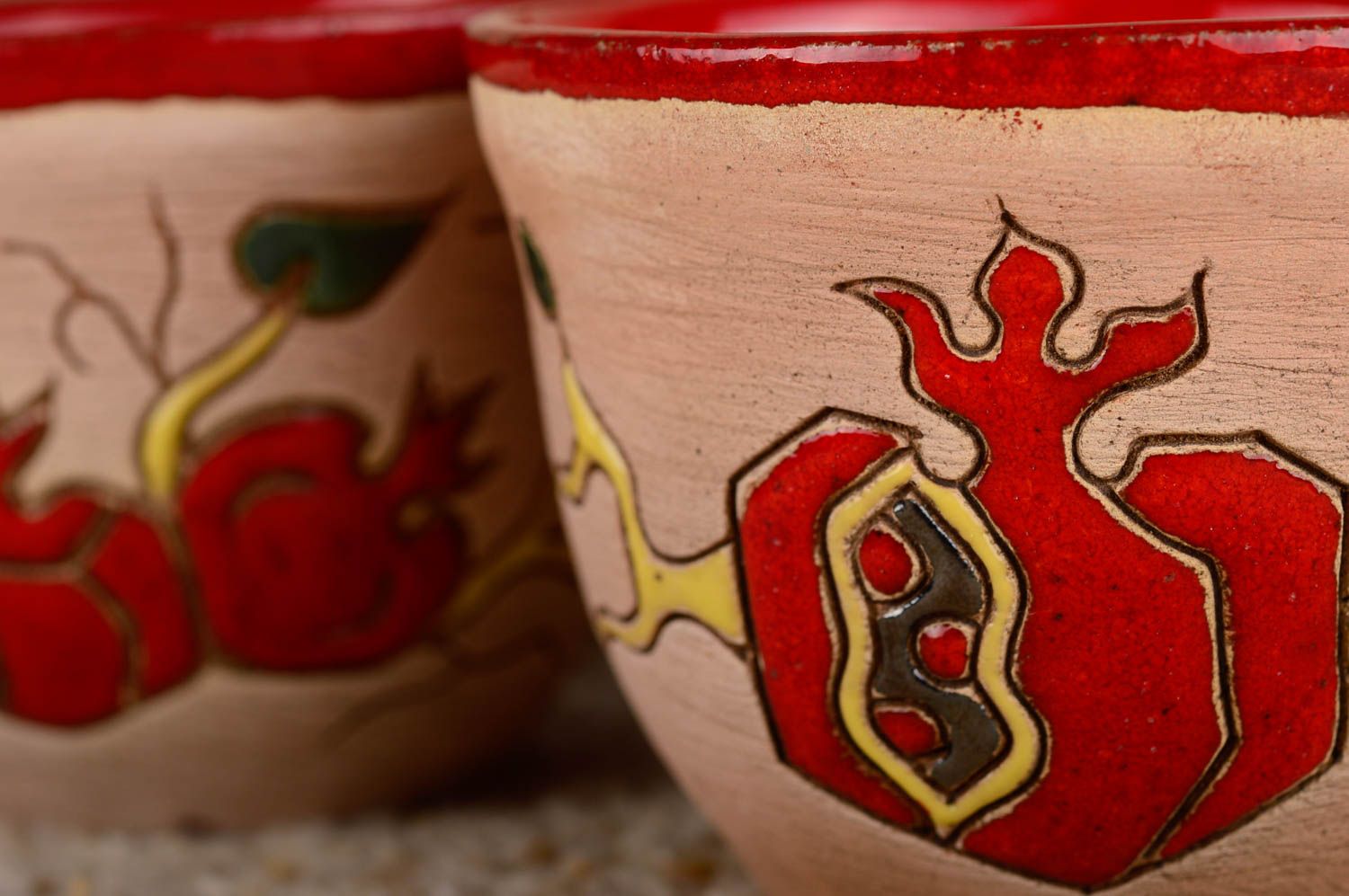 Keramik Becher handgemacht Dekoration für Küche bunt Geschirr aus Ton 6 Stück foto 4