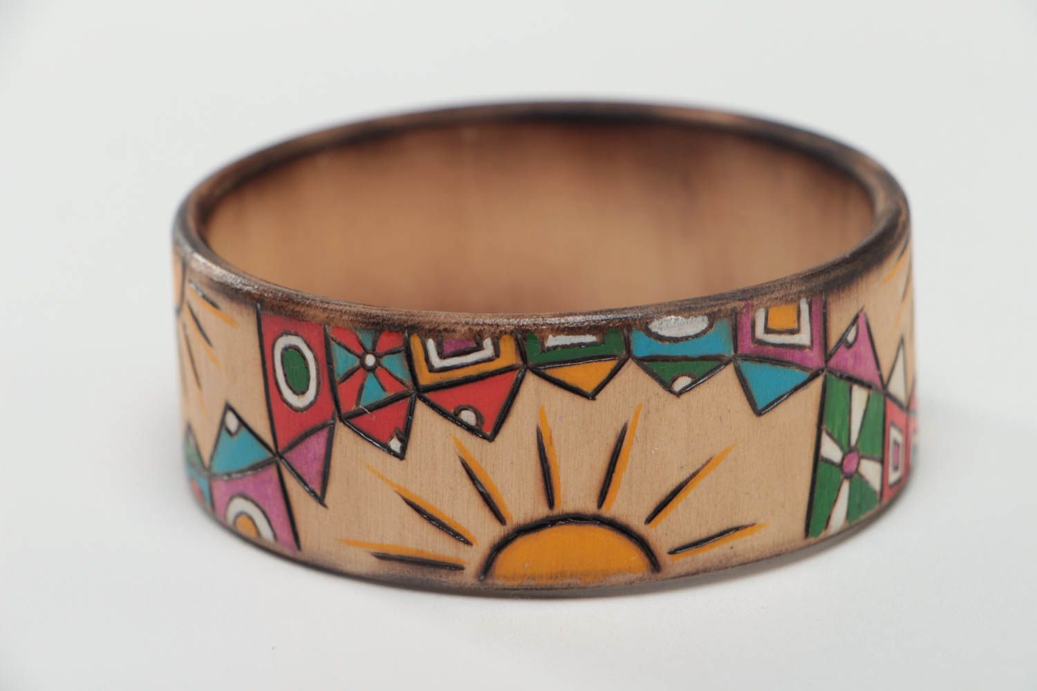 Bracelet en bois femme Bijou fait main peint multicolore Cadeau pour femme photo 3
