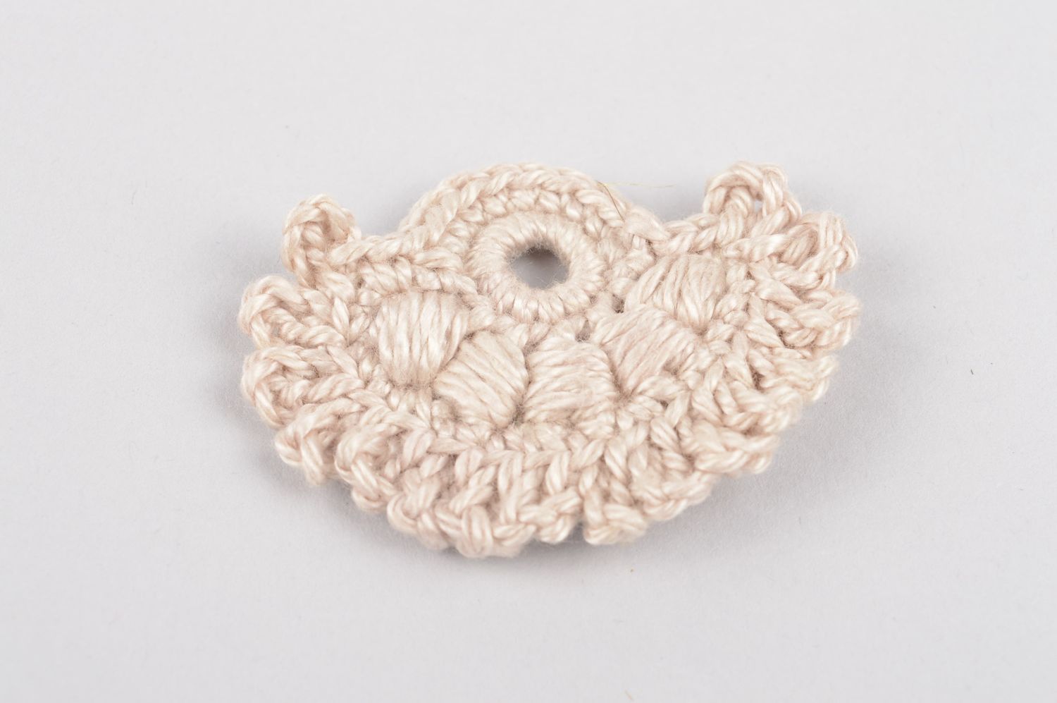 Handmade designer brooch blank unusual crocheted fittings white flower photo 2