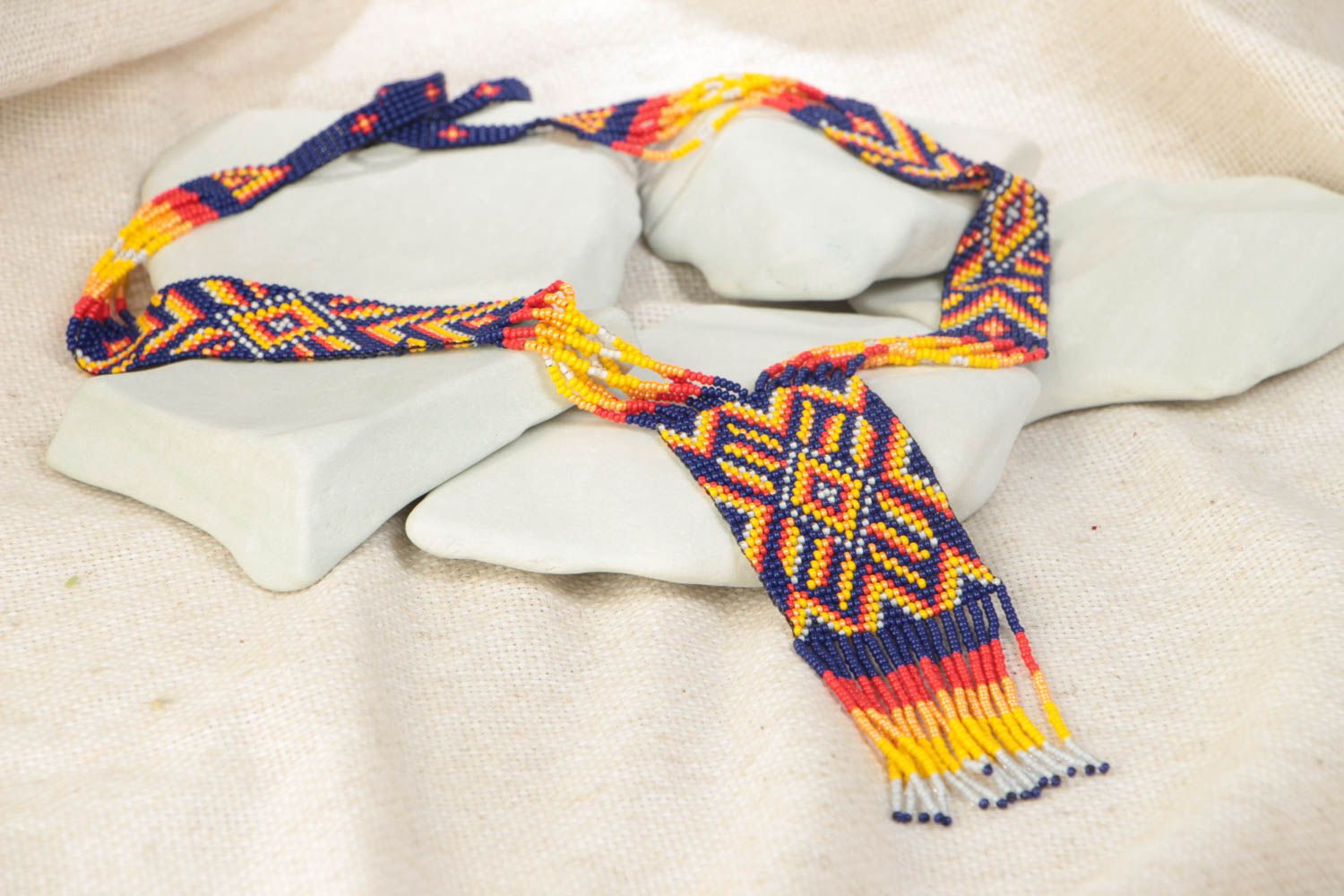 Unusual bright handmade designer beaded gerdan necklace in ethnic style photo 1