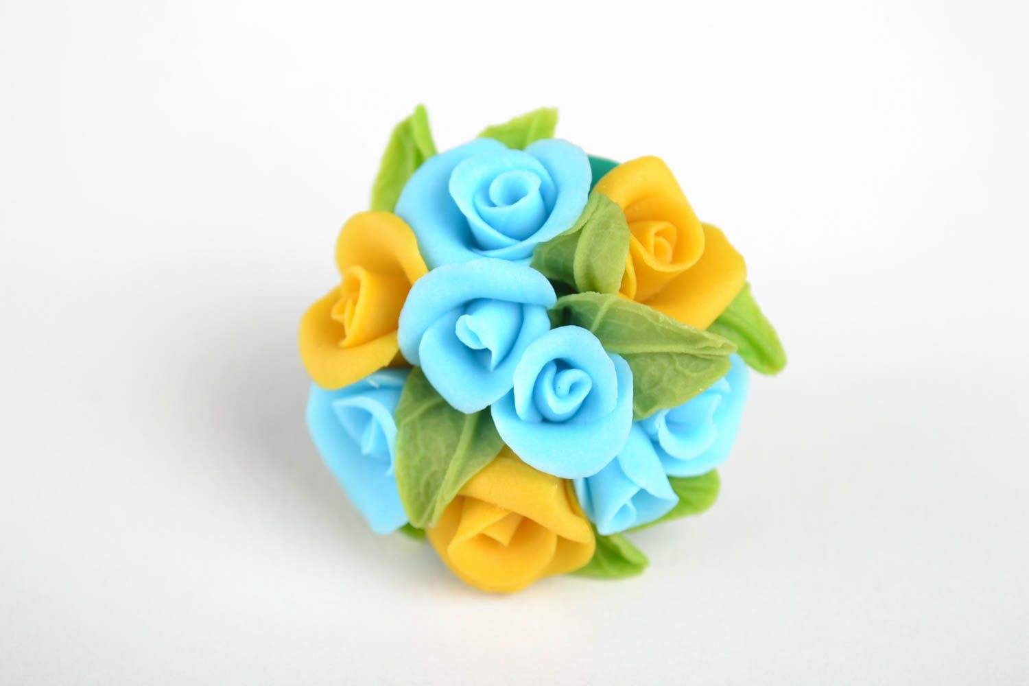 Кольцо из полимерной глины с цветами ручной работы стильное для девушки подарок фото 2