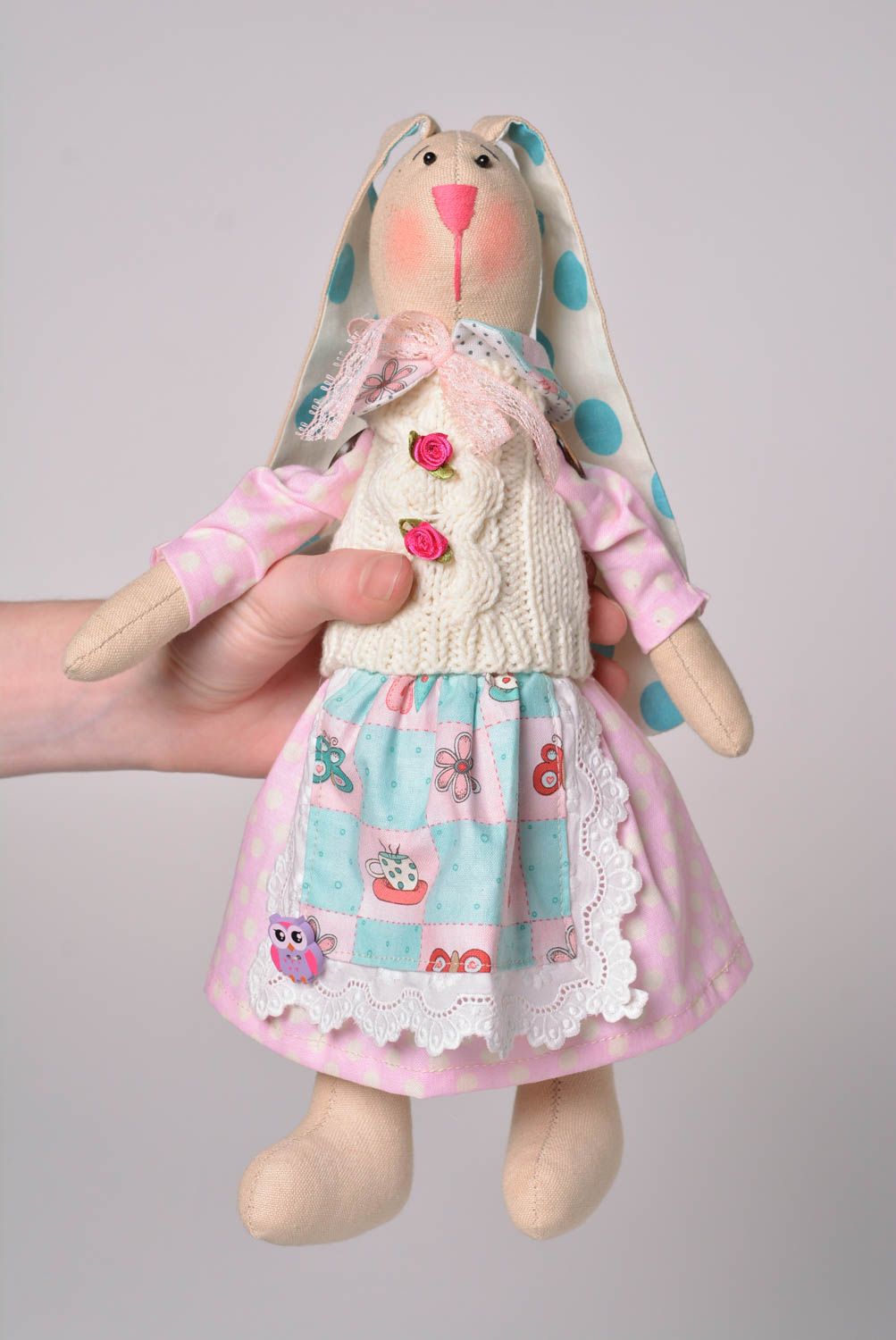 Игрушка заяц ручной работы авторская игрушка из ткани стильный подарок ребенку фото 2