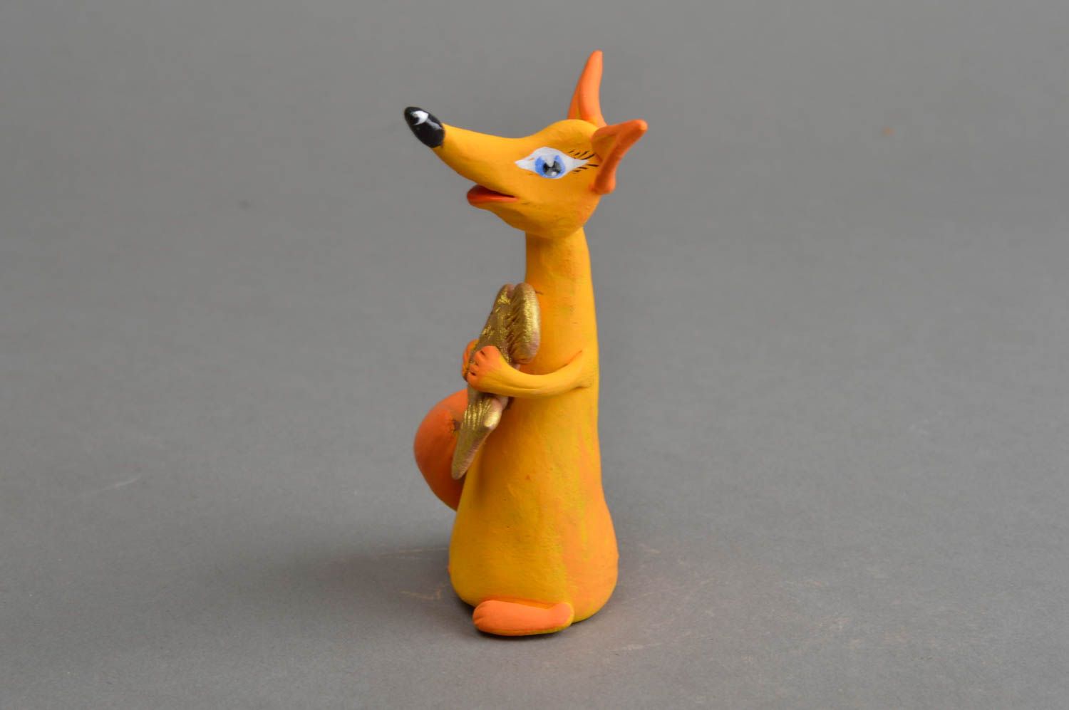 Figurine renard céramique avec poisson d'or faite main décorative originale photo 3