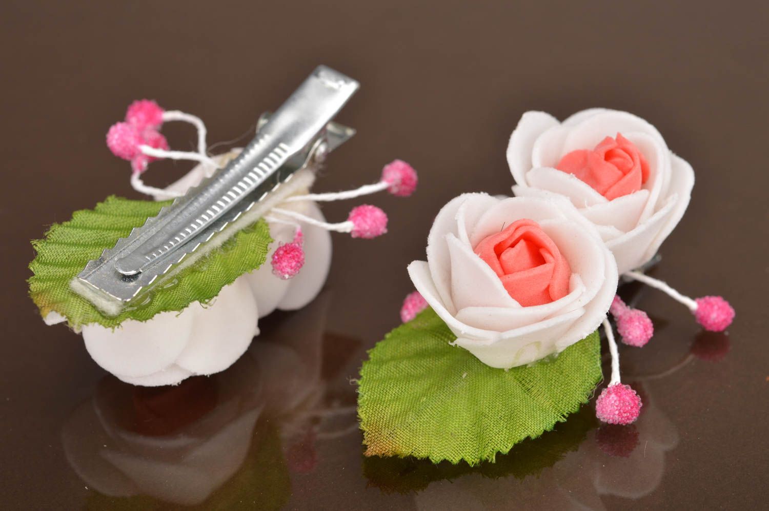 Set of handmade flower hair clips 2 pieces hair accessory for children photo 5