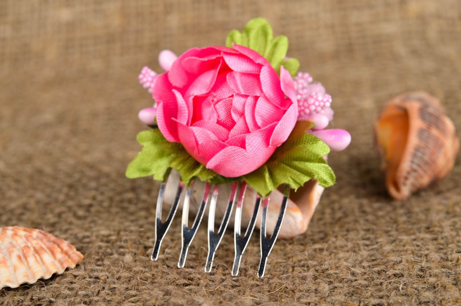 Peigne barrette fait main Accessoire coiffure avec fleur rose Cadeau fille photo 1
