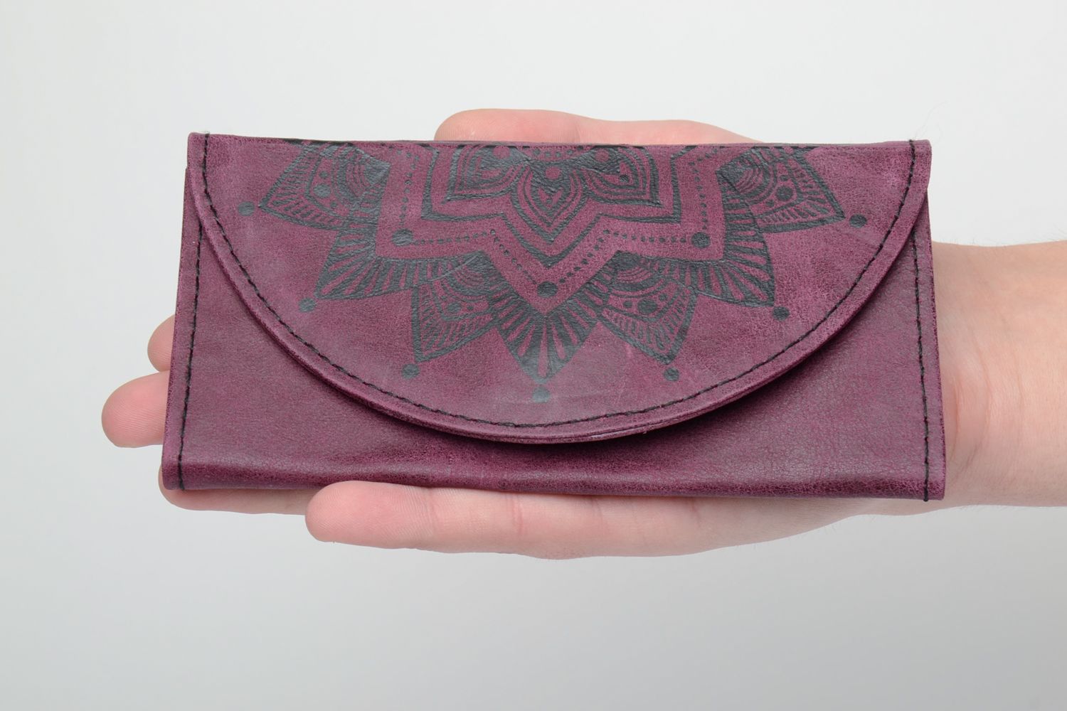 Leather wallet with mandala for women photo 5