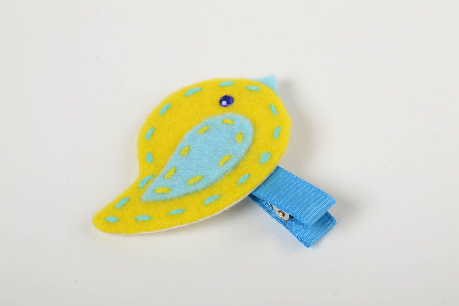 Handmade Kinder Haarspange Vogel aus Fleece in Gelb Accessoire für Mädchen foto 4