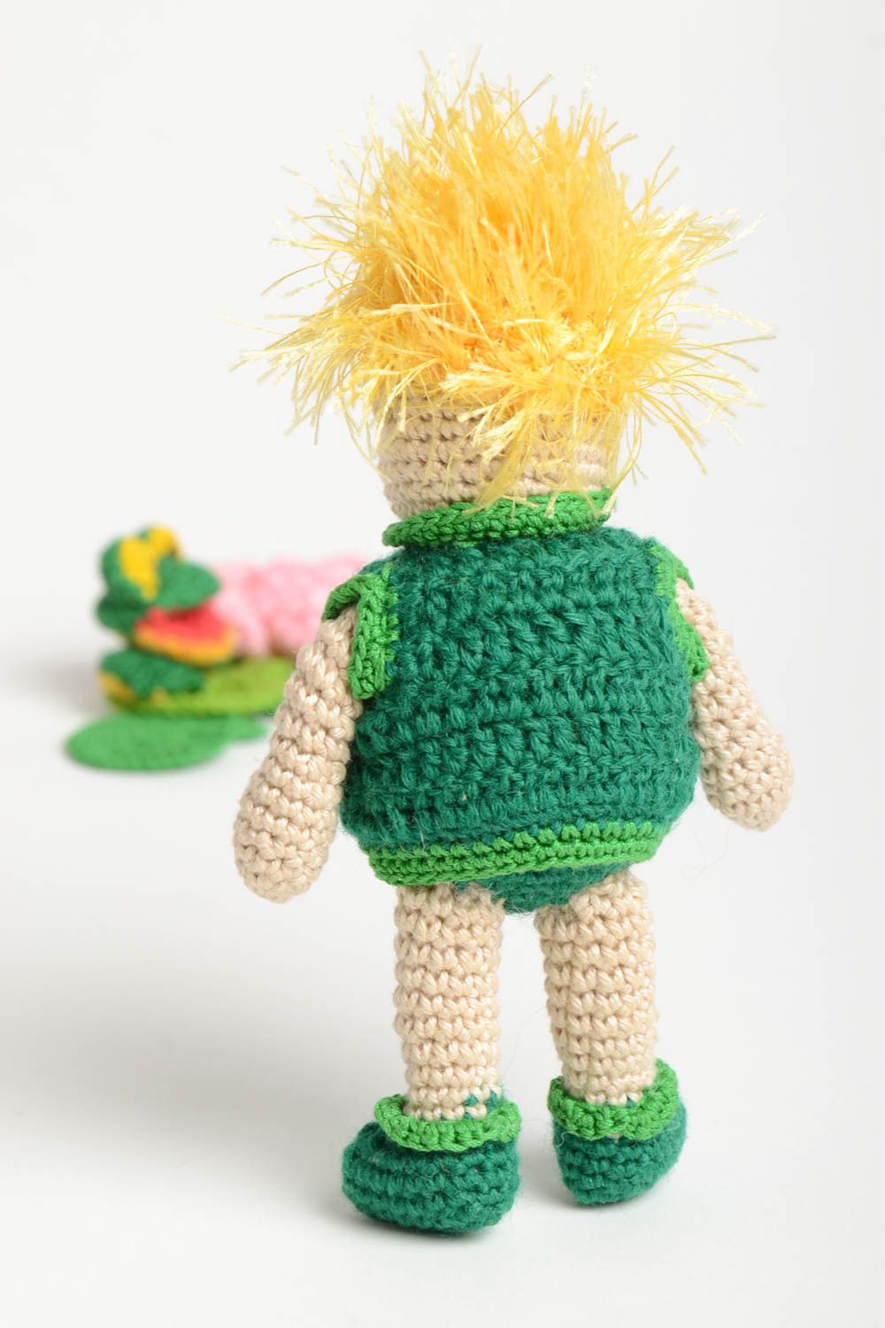 Jouets tricotés Peluches faites main en coton Cadeau enfant Garçon et grenouille photo 5