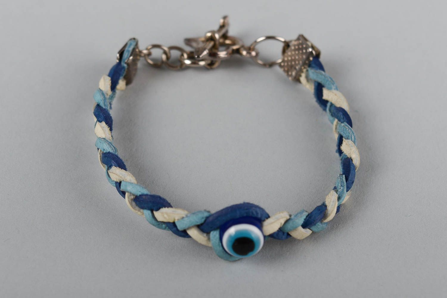 Pulsera hecha a mano de color azul regalo original para mujer brazalete de cuero foto 4