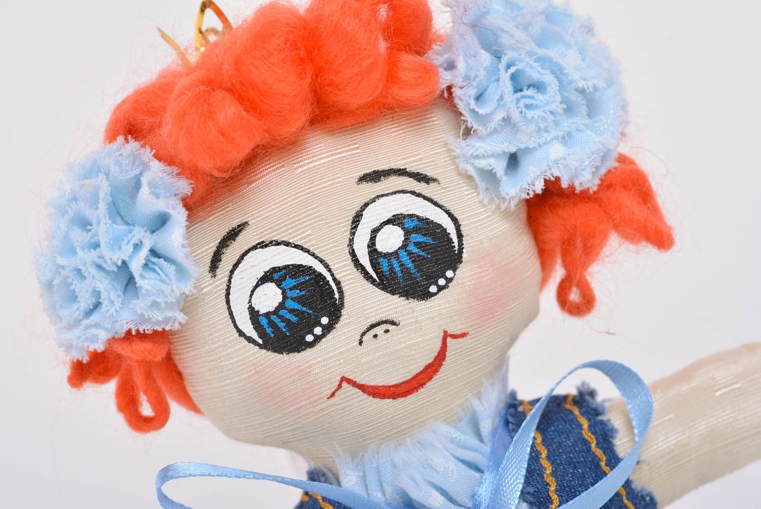 Beautiful funny handmade small fabric soft doll in dress for children photo 2