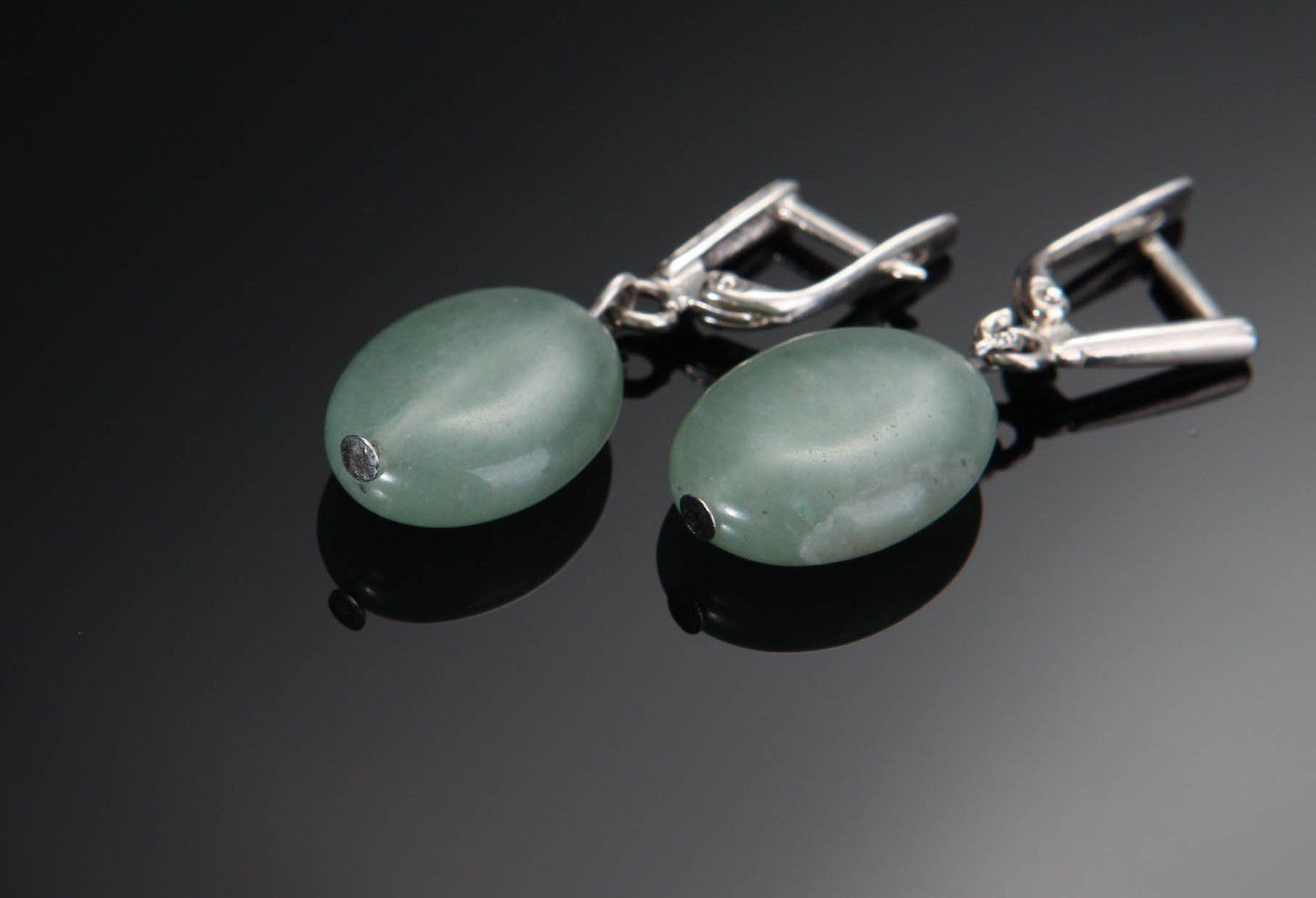 Silver earrings with jade photo 3