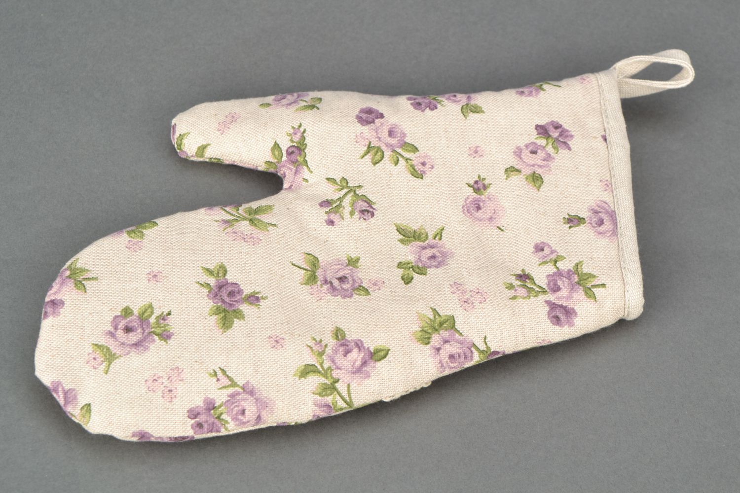 Gant de cuisine motif fleurs en coton et polyamide avec dentelle fait main  photo 4