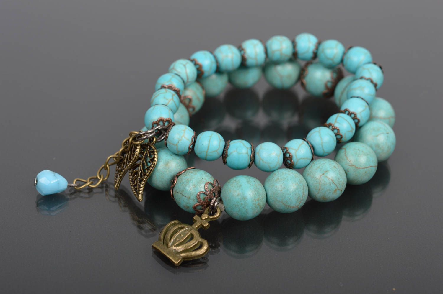 Handmade bracelet with natural stones turquoise bracelet cute 2 bracelets photo 2