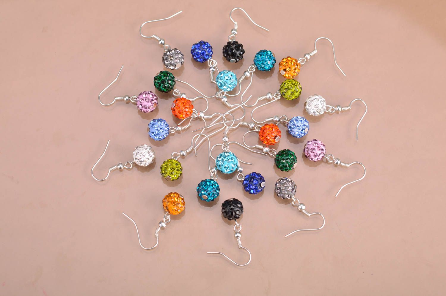 Set of handmade designer earrings with colorful beads with rhinestones 12 pairs photo 2