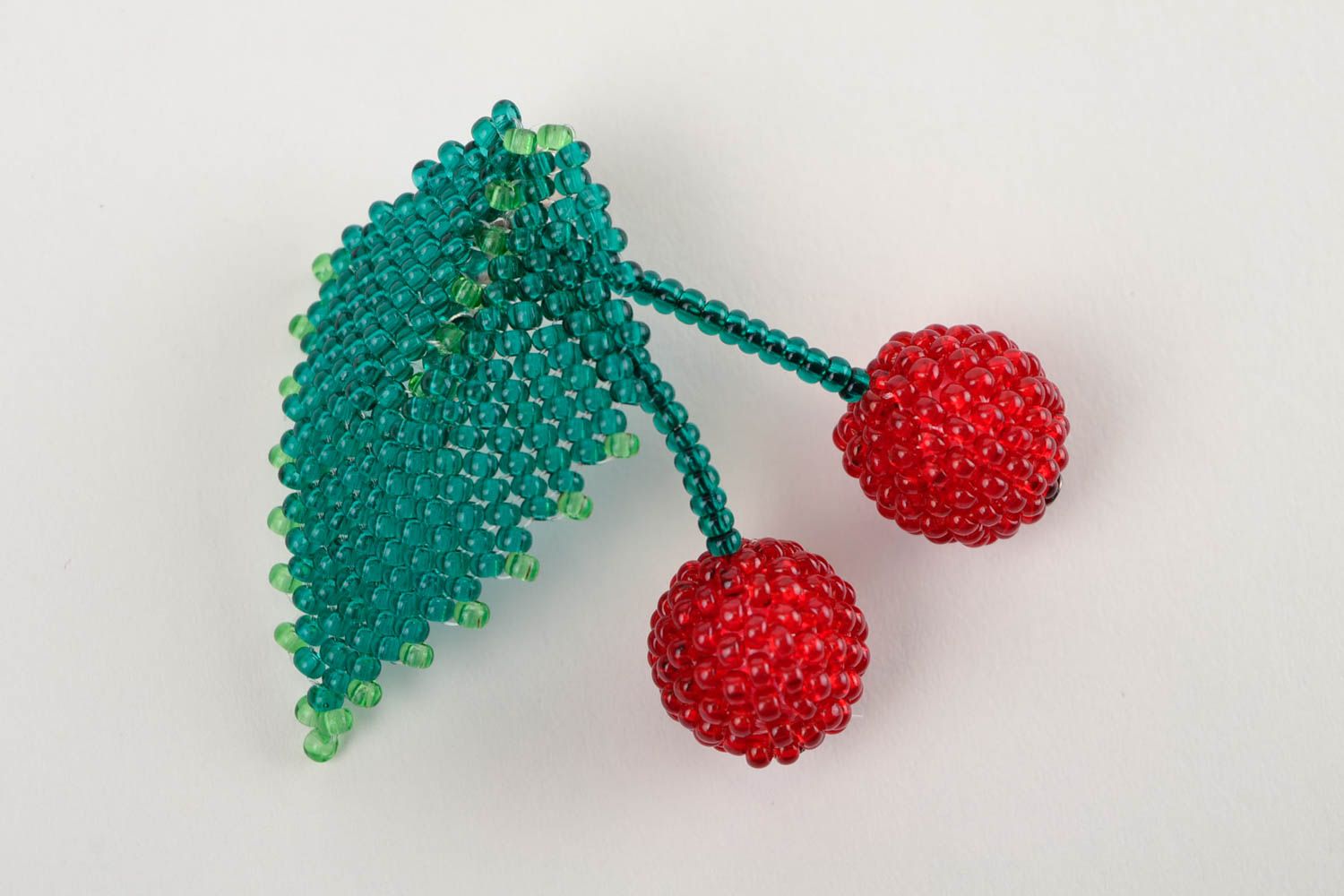 Handmade unique seed beaded brooch cherry shaped designer jewelry unique present photo 3