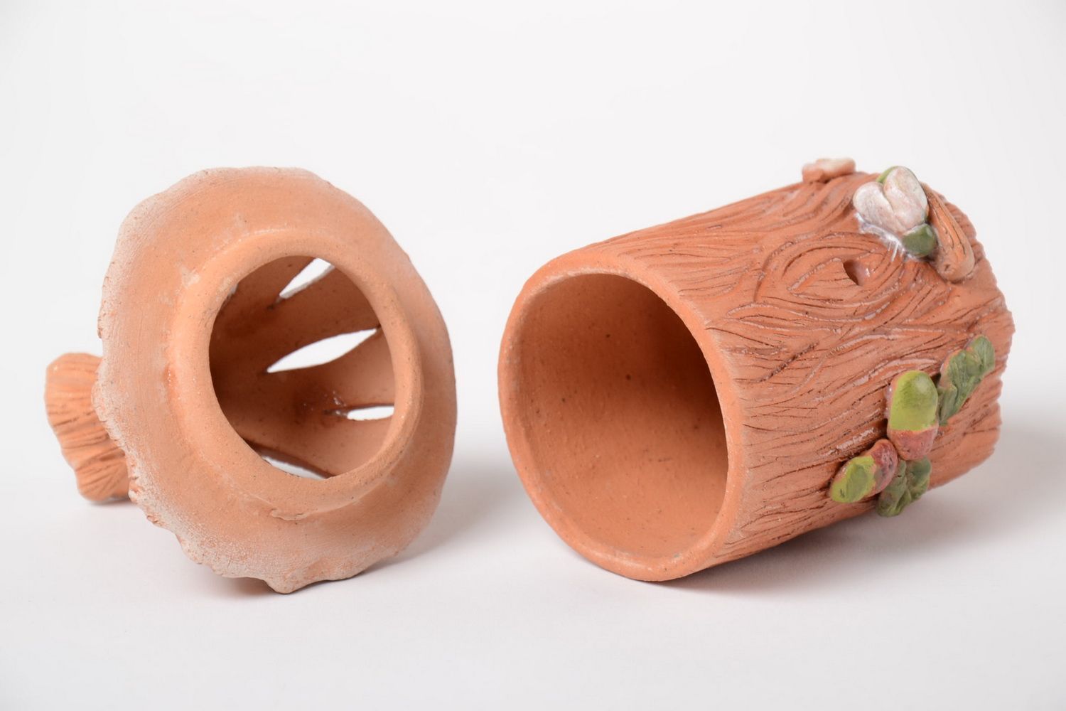 Bemalte schöne originelle handmade Bonbon Vase mit Deckel aus Naturton foto 3