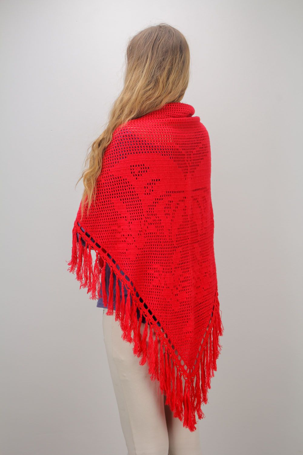 Châle chaud tricoté fait main rouge en fils de laine accessoire pour femme photo 2