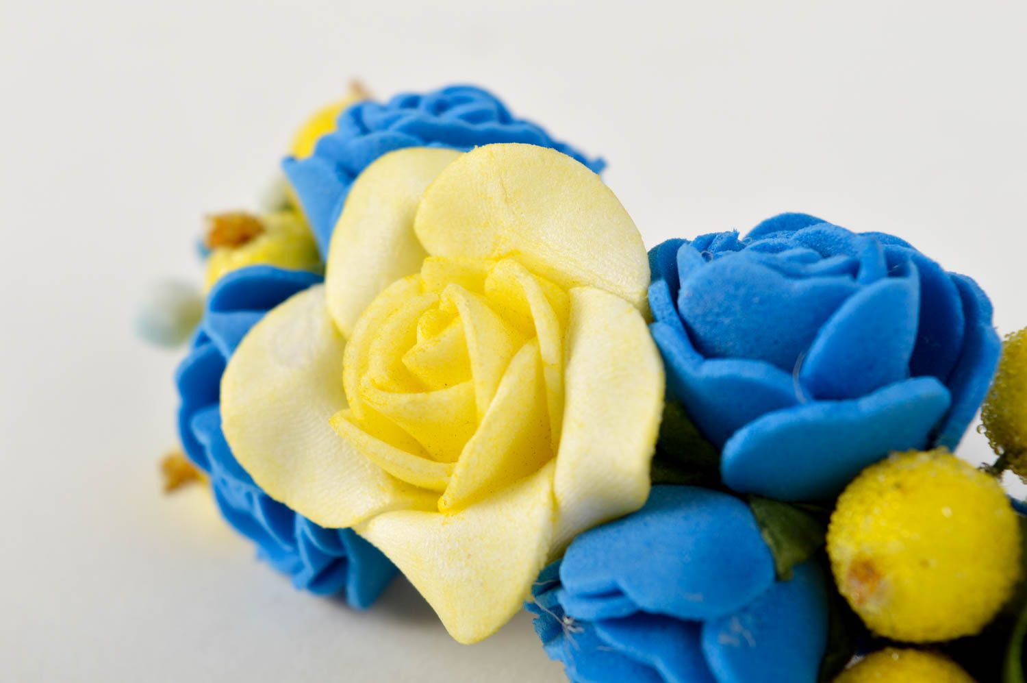 Gelb blaue Haarspange Blumen handmade Damen Modeschmuck Accessoire für Haare foto 4