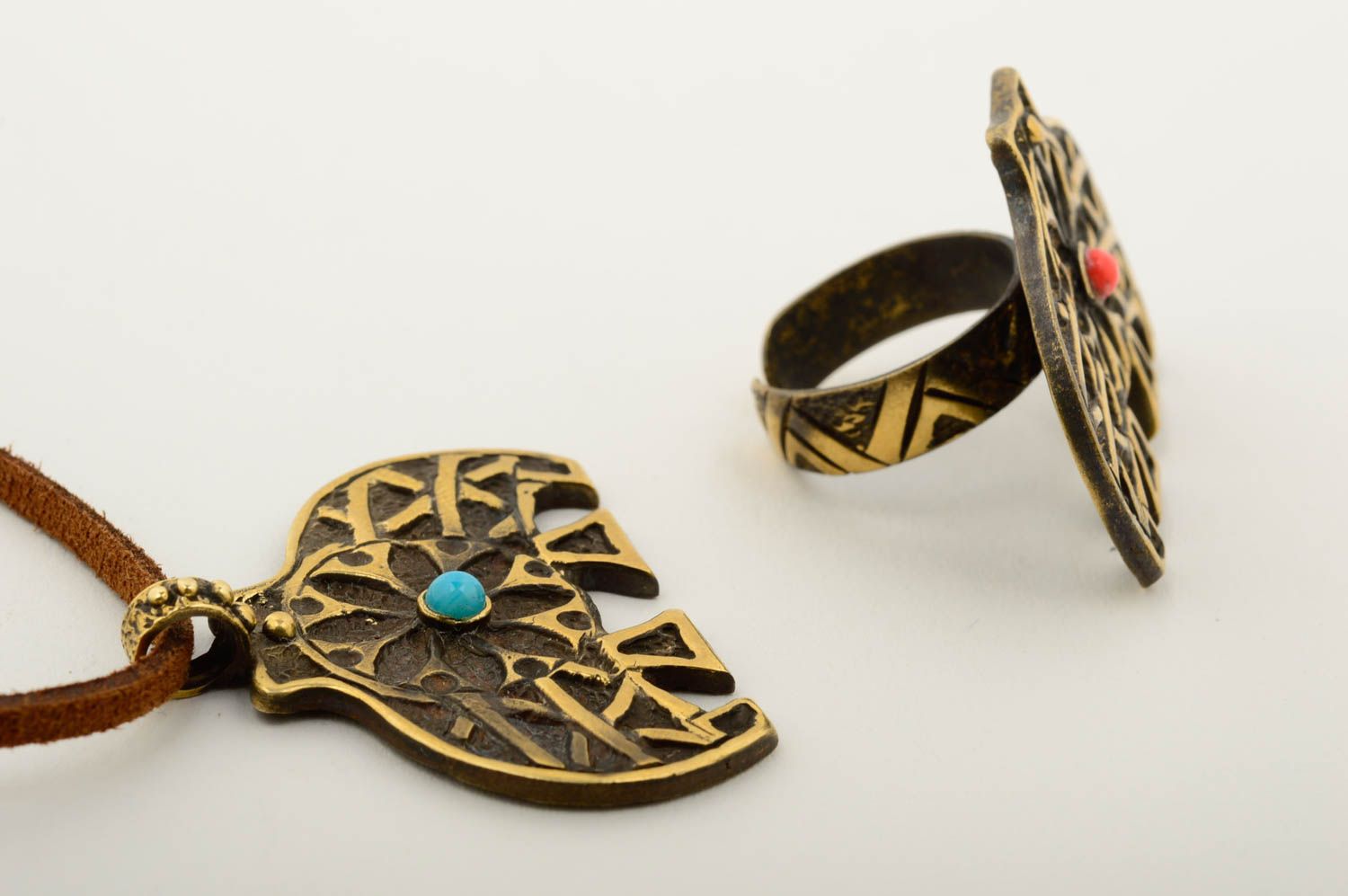 Handmade Schmuck Set Ring Damen Halsketten Anhänger Bronze Schmucke einmalig foto 4