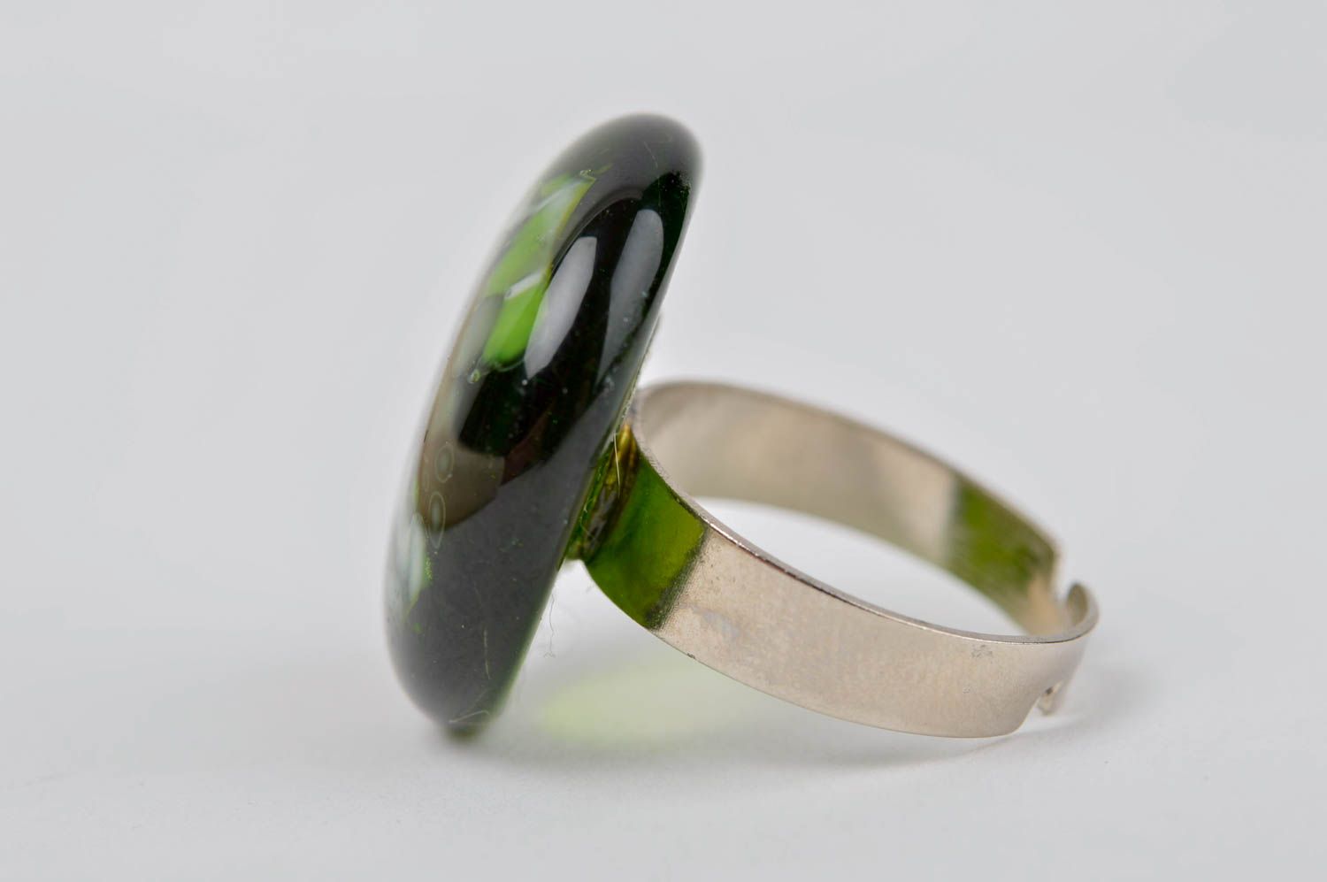 Кольцо ручной работы кольцо из стекла бижутерия из стекла темное зеленое фото 2
