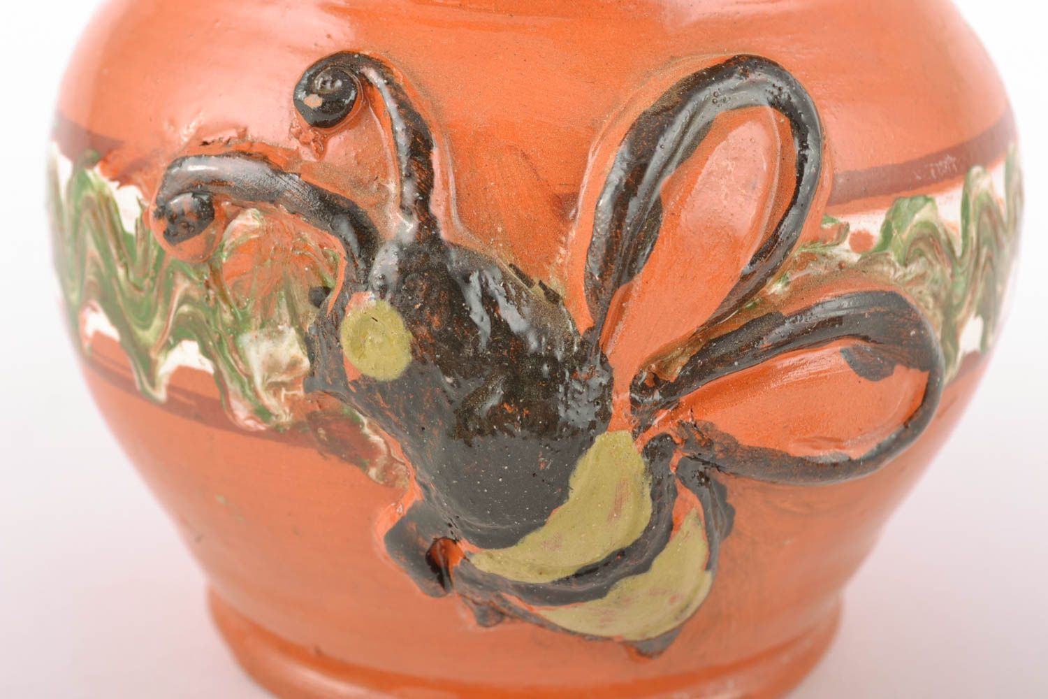 Cruche en céramique peinte avec couvercle faite main 40 cl avec dessin d'abeille photo 5