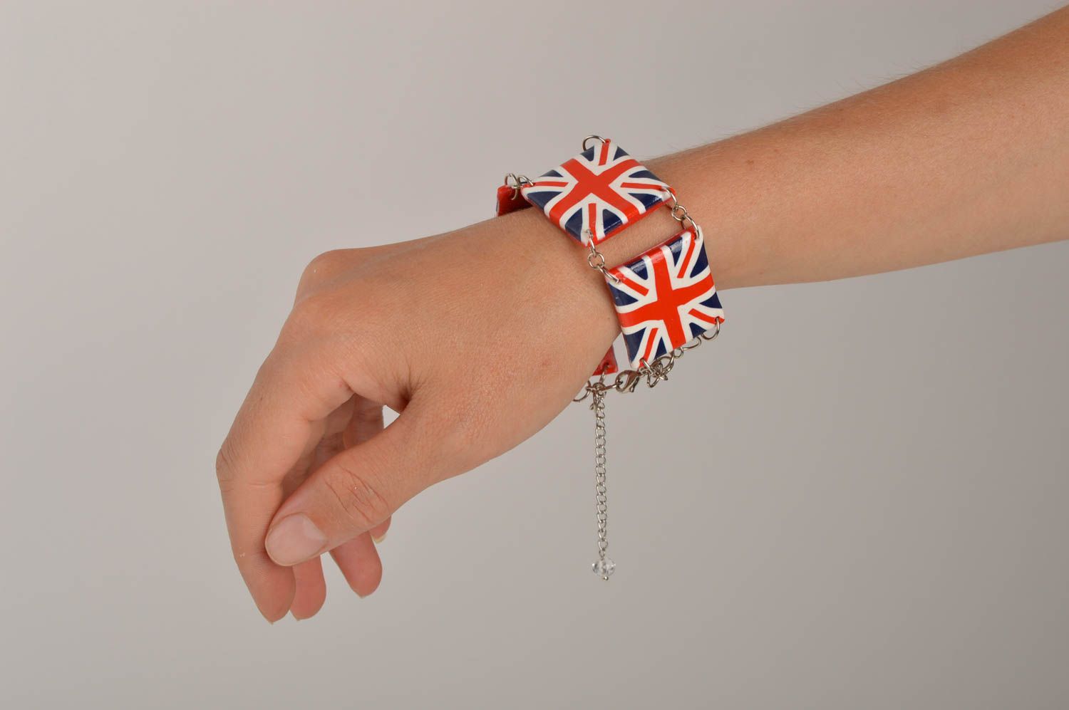 Plastic bracelet handmade polymer clay bracelet with charms flag bracelet photo 1