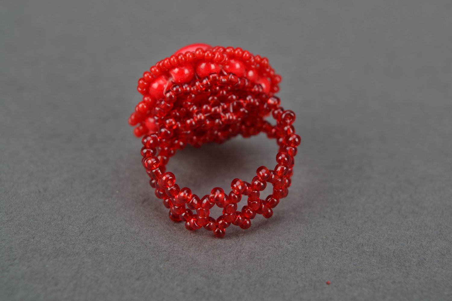 Перстень из бисера Красный коралл фото 4