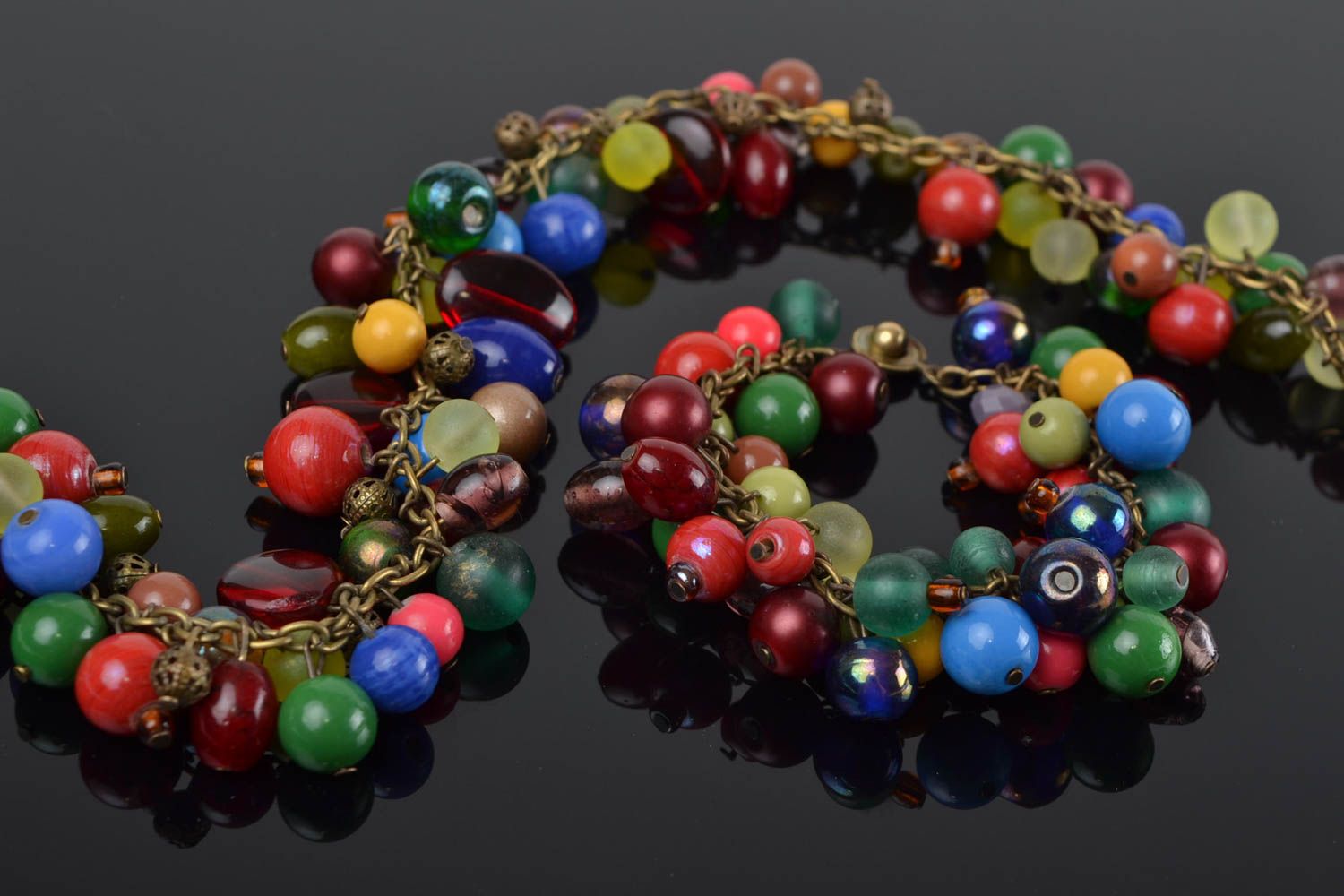 Parure de bijoux en verre faits main multicolores bracelet et collier photo 1