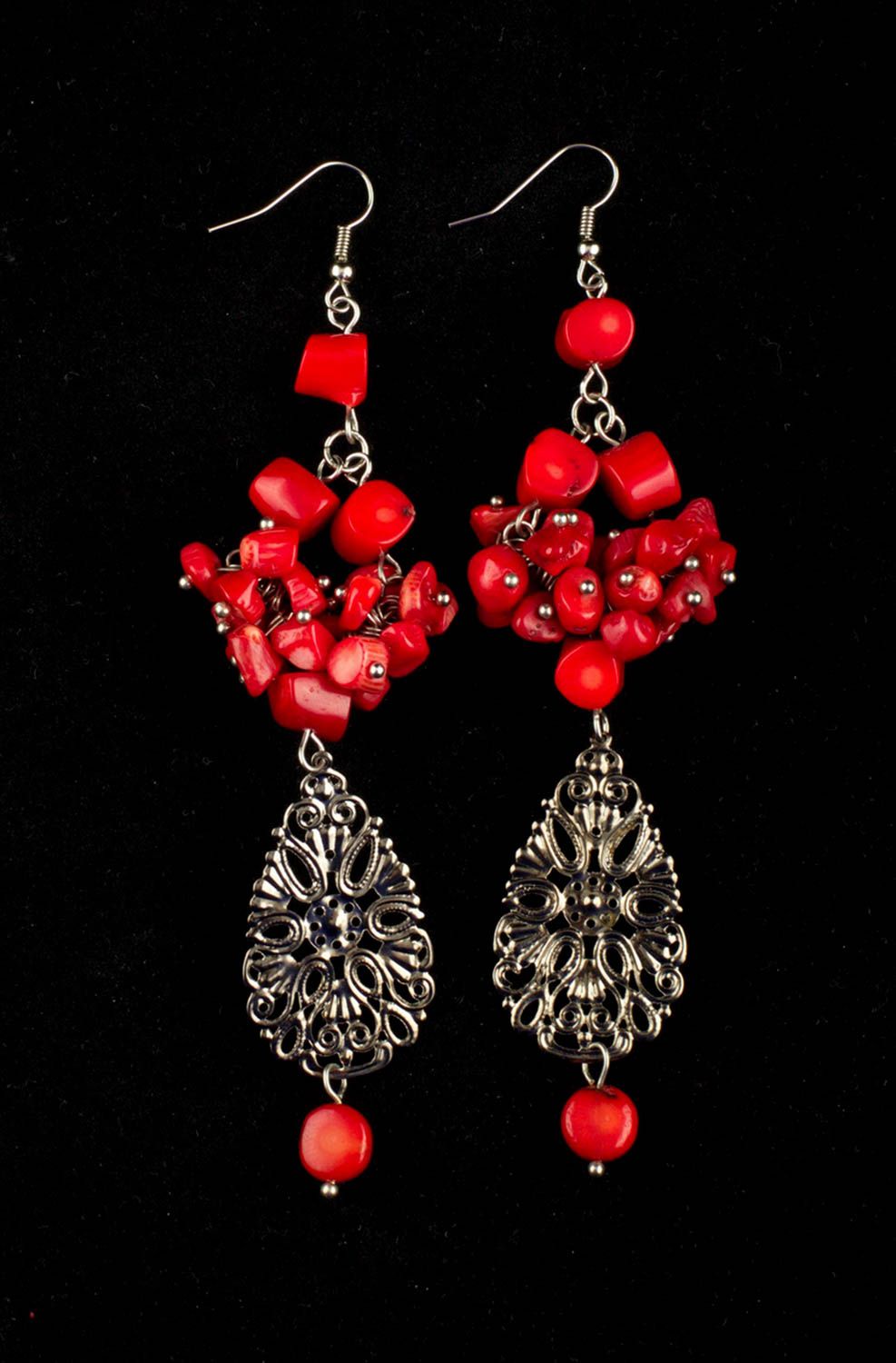 Handmade earrings earrings with natural coral stone earrings with charms  photo 3